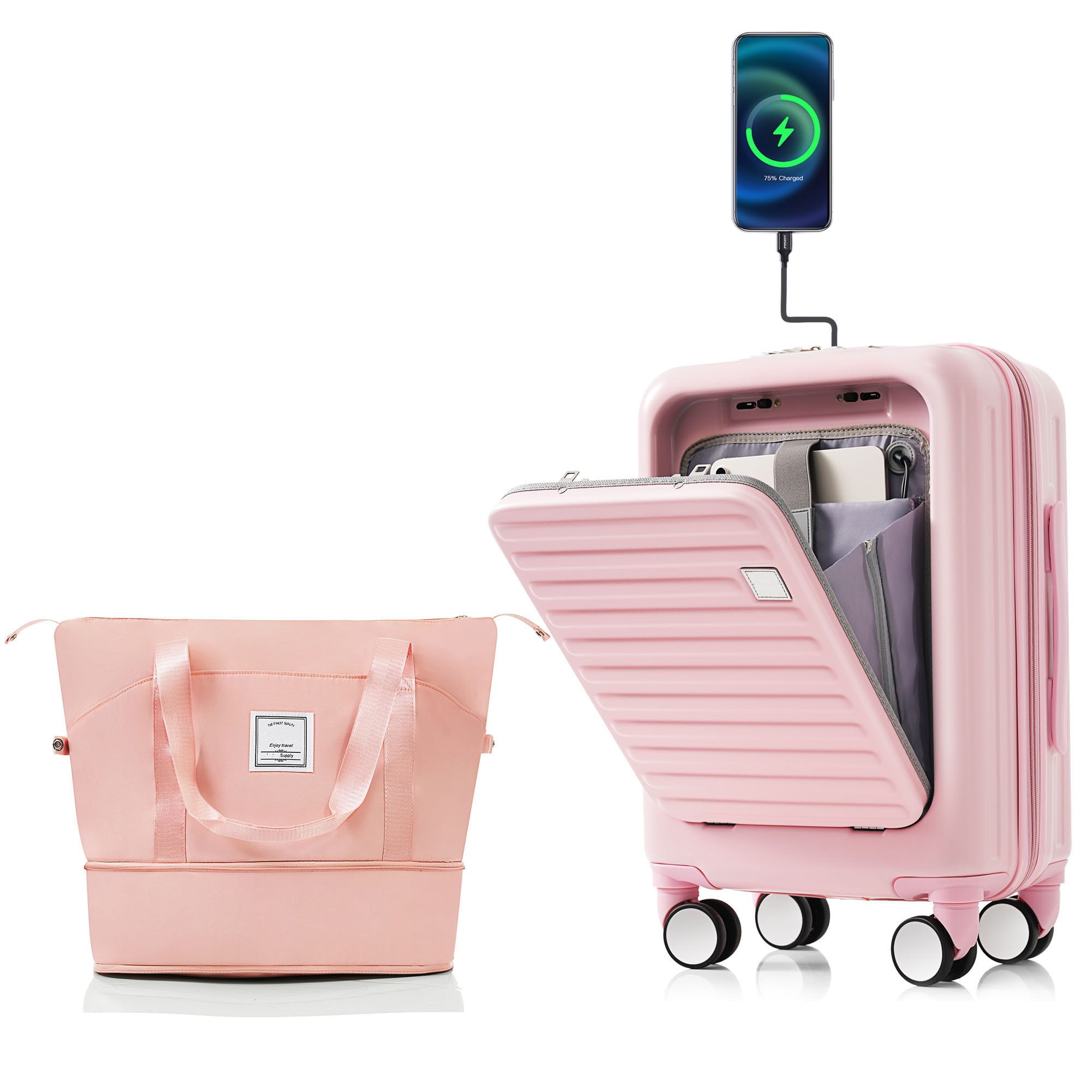 SINOFURN SYD9600009PK 14.9x8.6x21.6 Pink Plastic Hardshell Suitcase set 2 -Bag