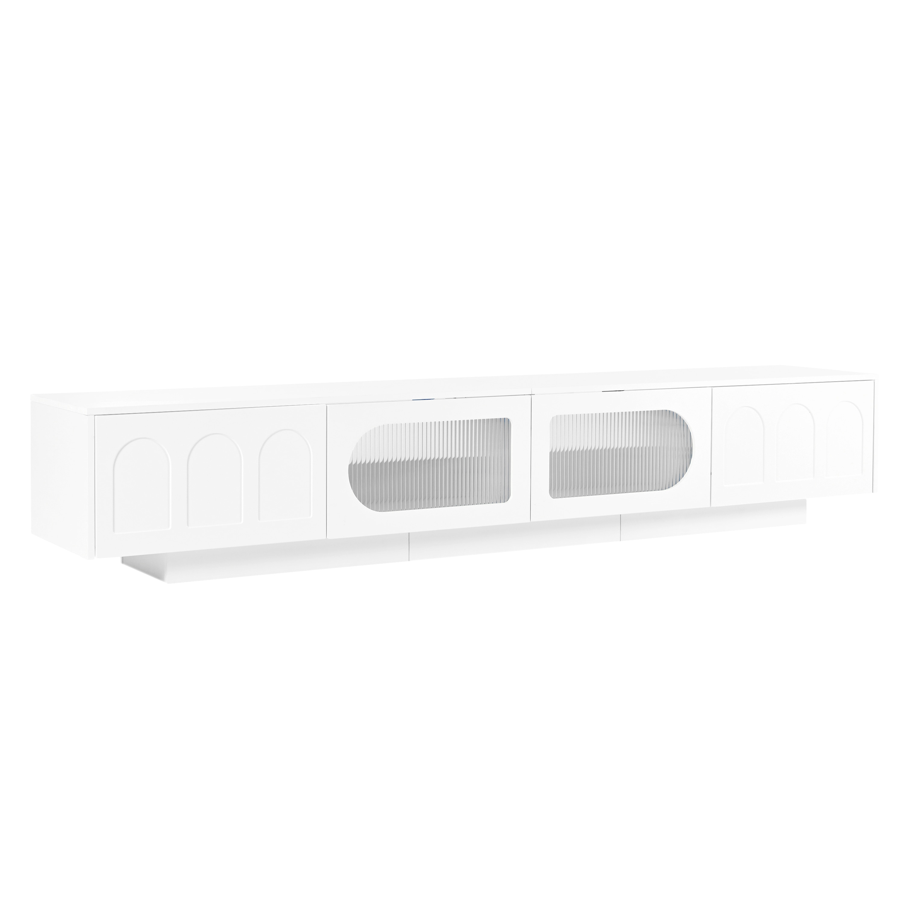 Clihome TV Stand with Fluted tempered Glass Doors Modern/Contemporary White 86.6-in W TV cabinet ( Accommodates TVs up to 93-in )