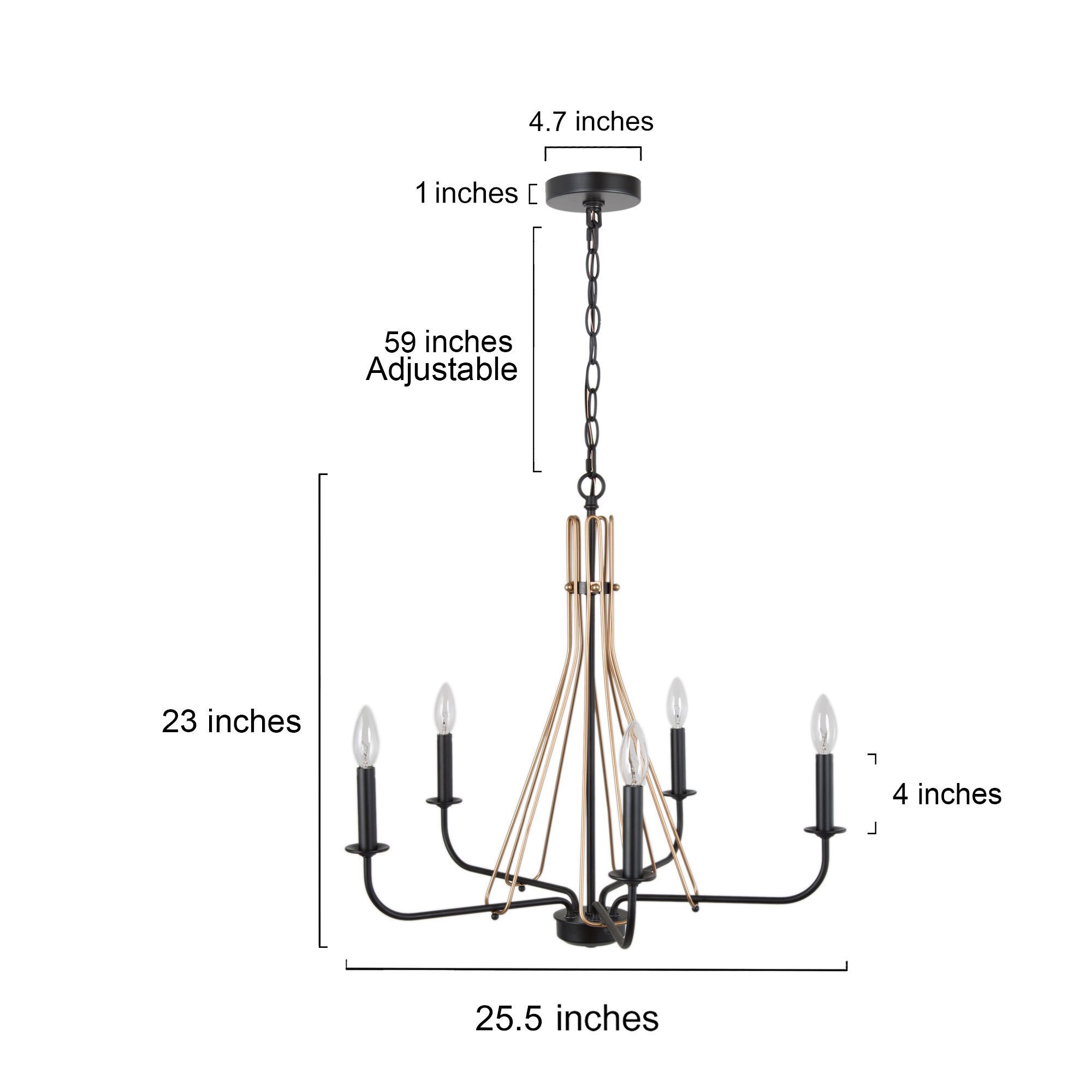 Uolfin 5-Light Matte Black Modern/Contemporary LED Dry rated Chandelier ...