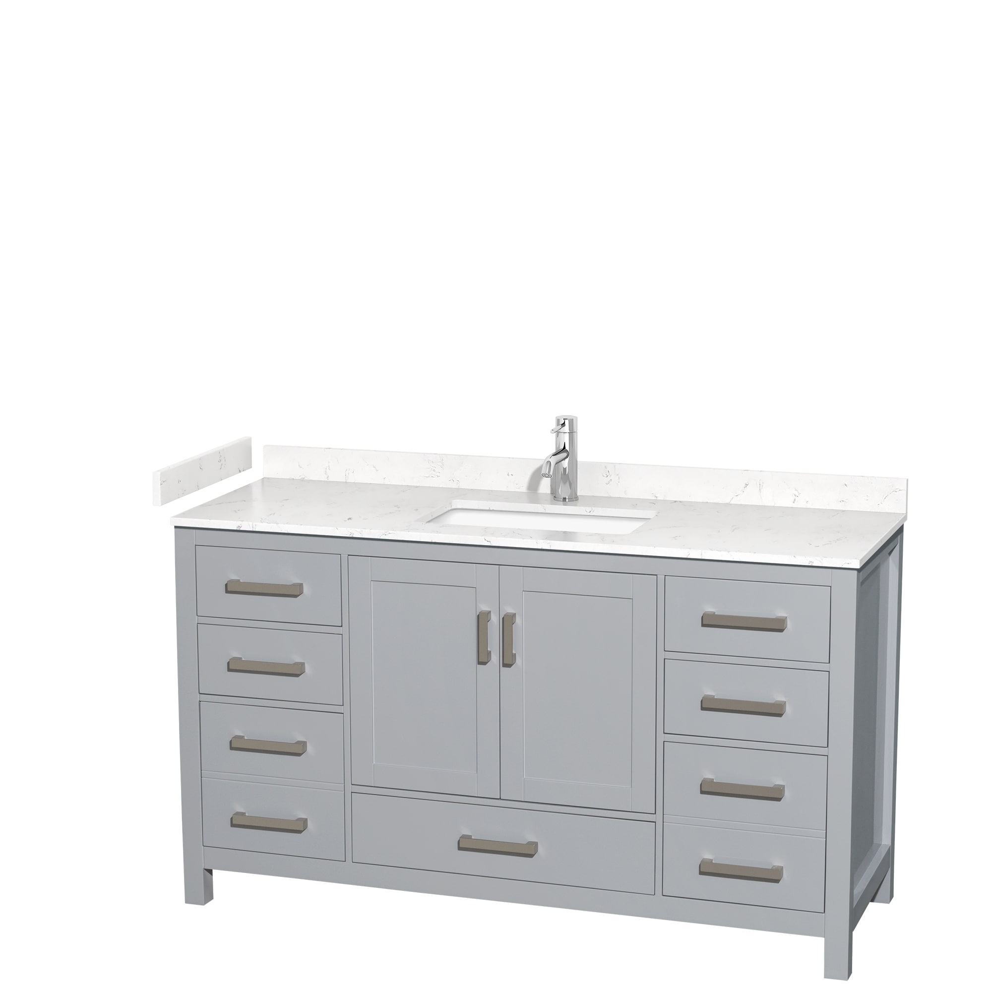 Wyndham Collection WCS141460SGYC2UNSMXX Sheffield 60-in Gray with Brushed Chrome Trim Undermount Single sink Bathroom Vanity with Carrara Cultured Marble Cultured marble Top