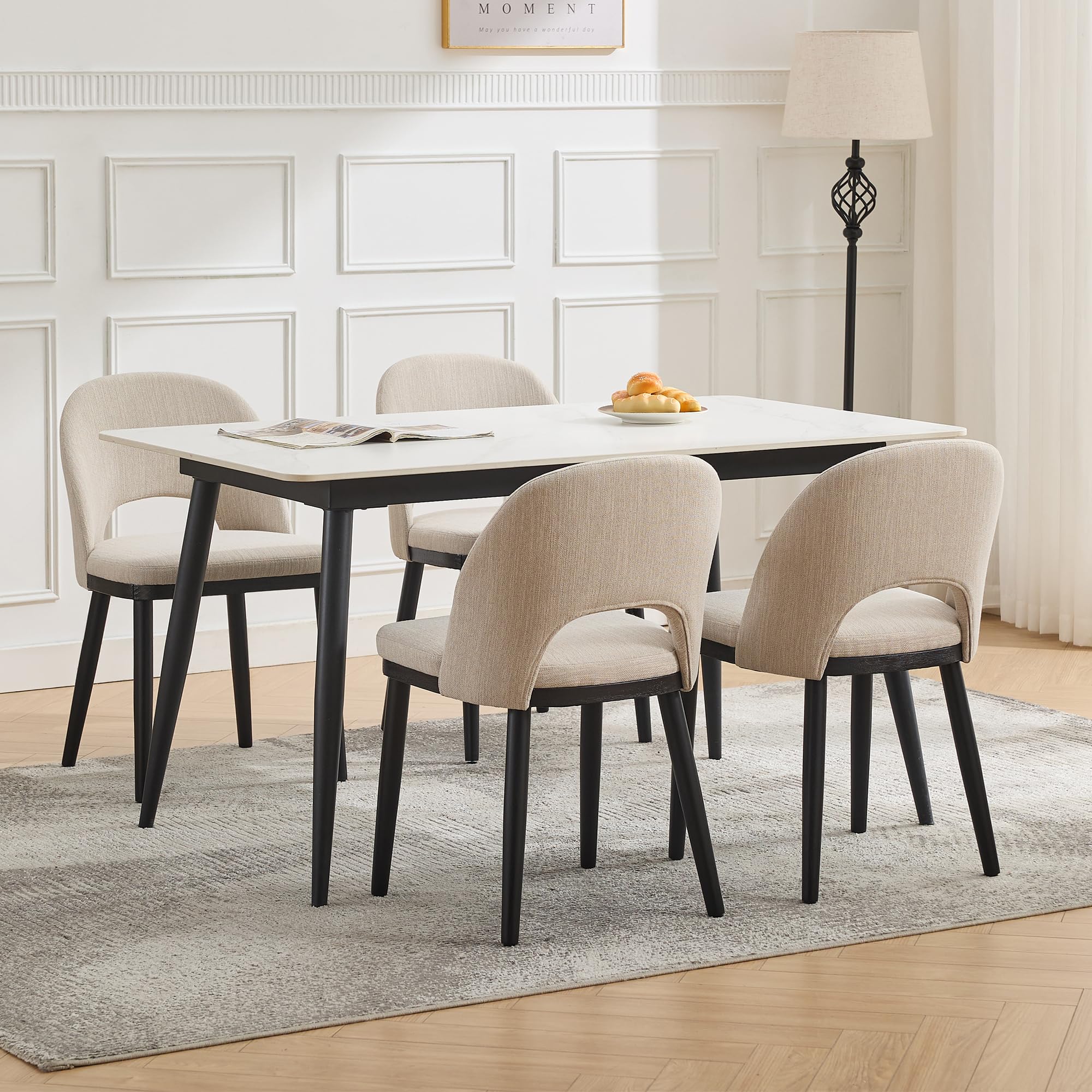 GarveeLife Wooden Dining Chairs Set ofModern Fabric Upholstered Dining Room Chair Large Dining Room Kitchen Chairs with High Back and Deep Seat