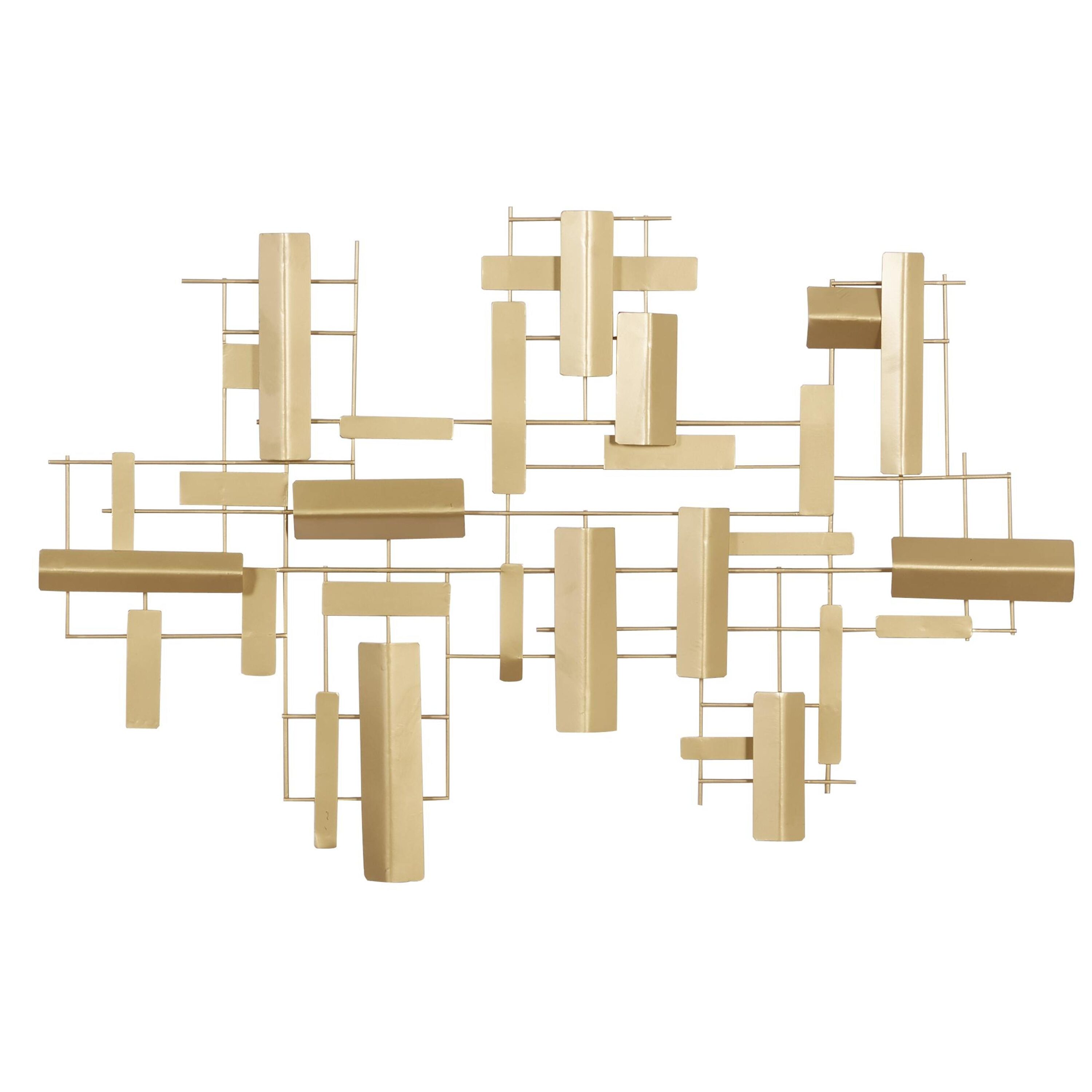 Gold Metal 3D Stripe Geometric Rectangle Wall Art, 36"x23"