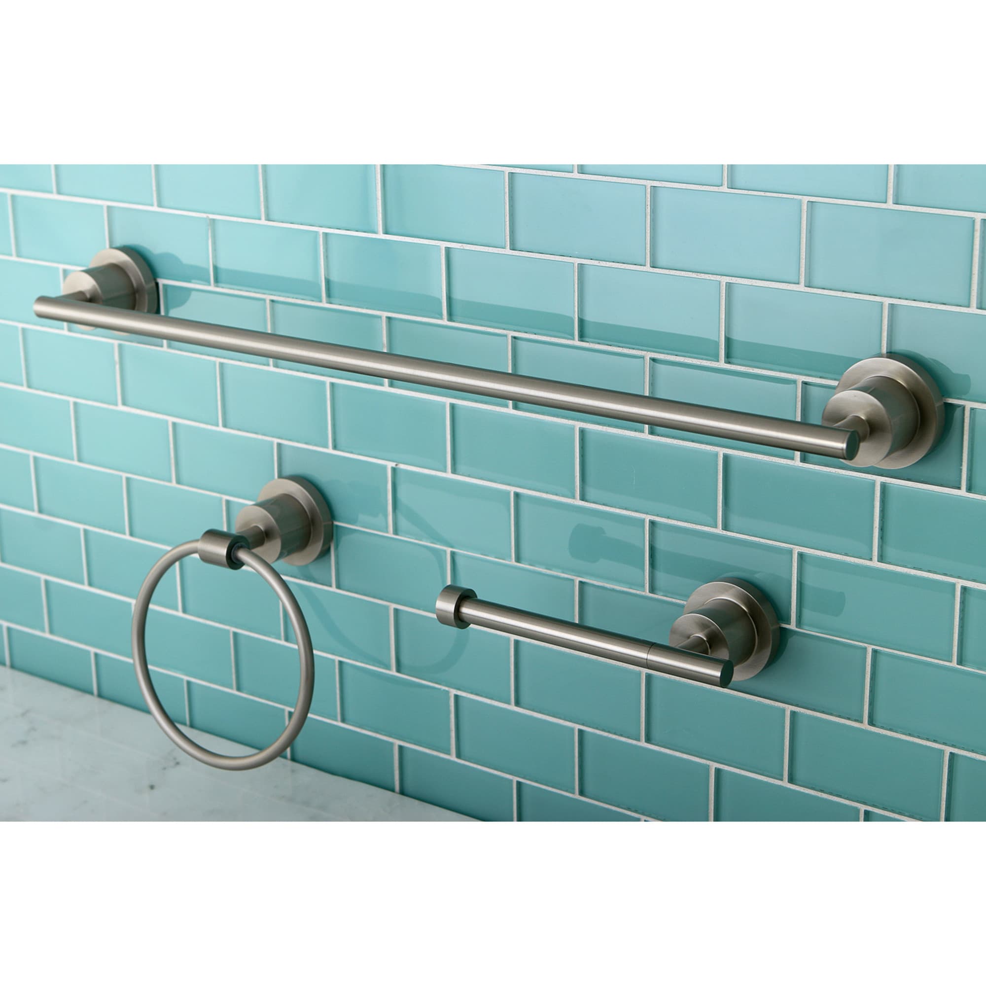 Kingston Brass WLK8211488 3 -Piece Concord Brushed nickel Decorative Bathroom Hardware Set Towel Bar, Toilet Paper Holder, Towel Ring Included