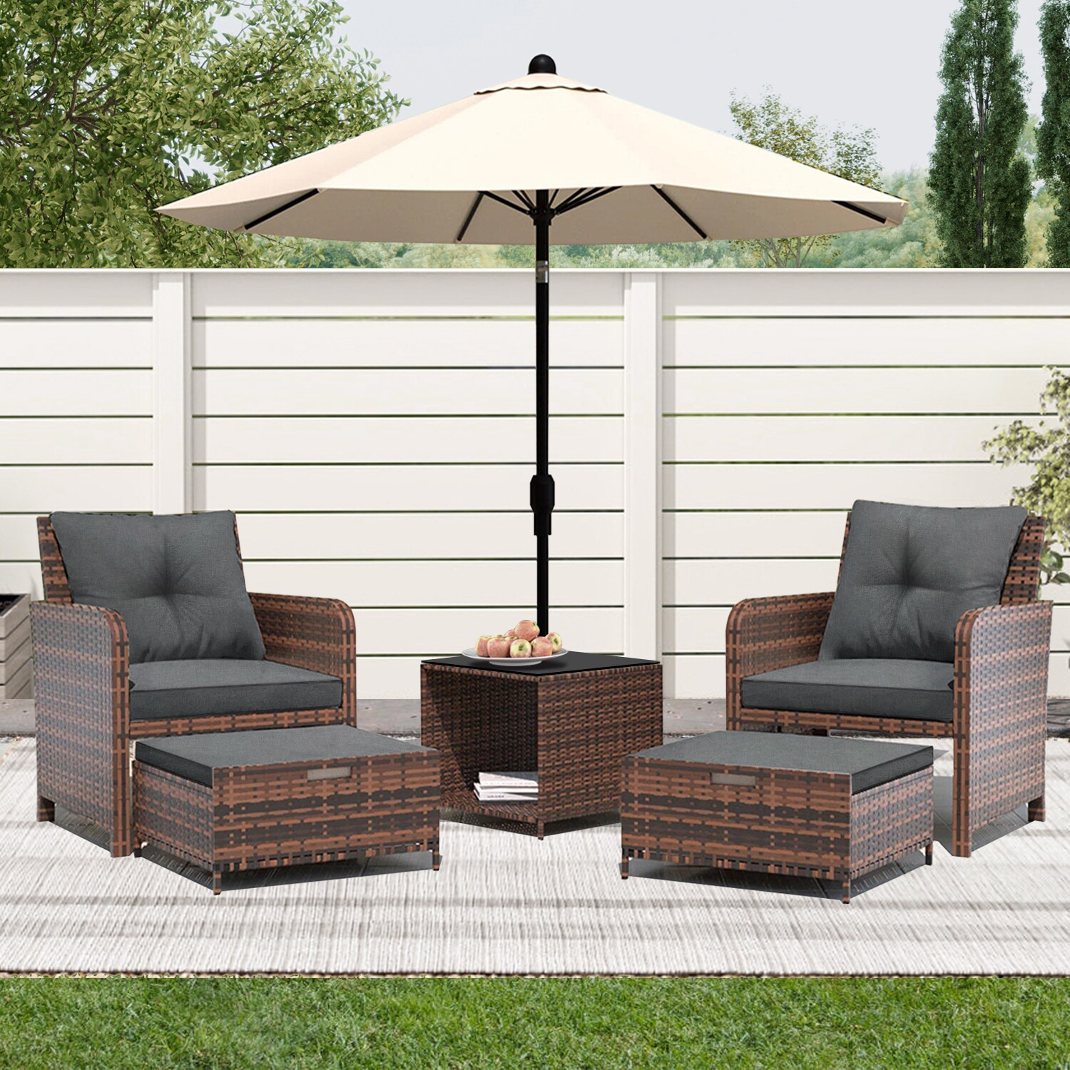 UPHA TBZ-AB-GRAY Patio Bistro Set 5 -Piece Rattan Patio Conversation Set with Gray Cushions