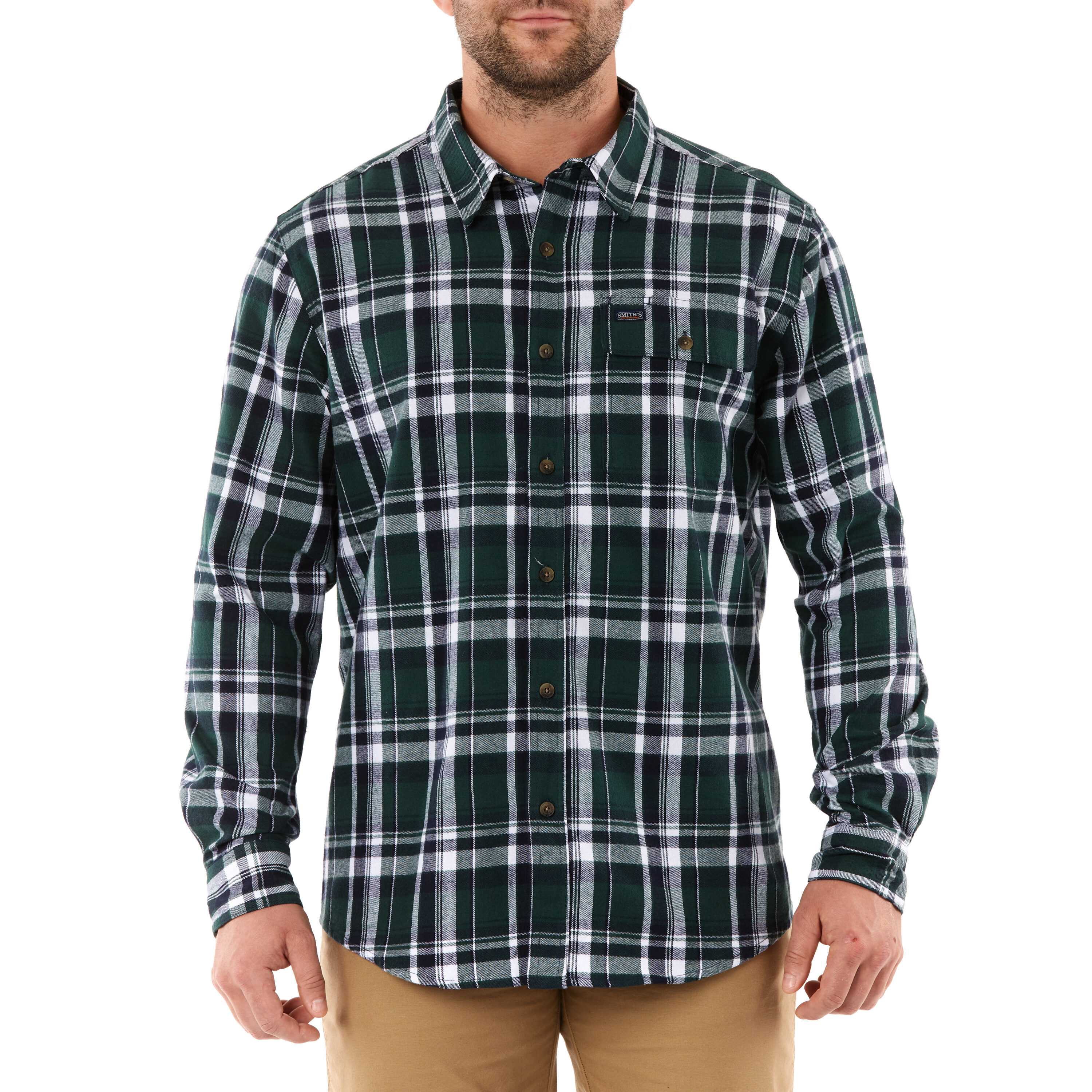 Smith's Workwear SFF566P-HNT-M Men's Green Long sleeve Checked Button-down shirt ( Medium )