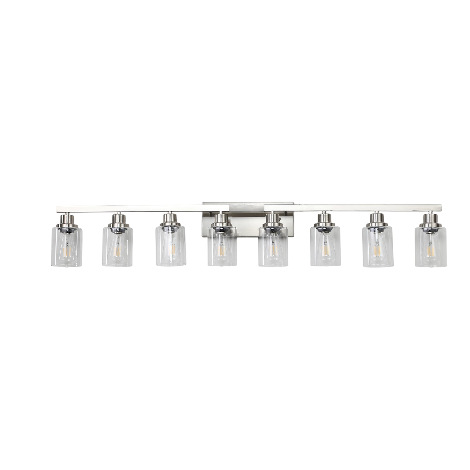 Trikiousd 51.2 in 8-Light Brushed Nickel Vanity Light Fixture Clear Glass Shades Modern Bathroom Wall Sconce Light Fixture