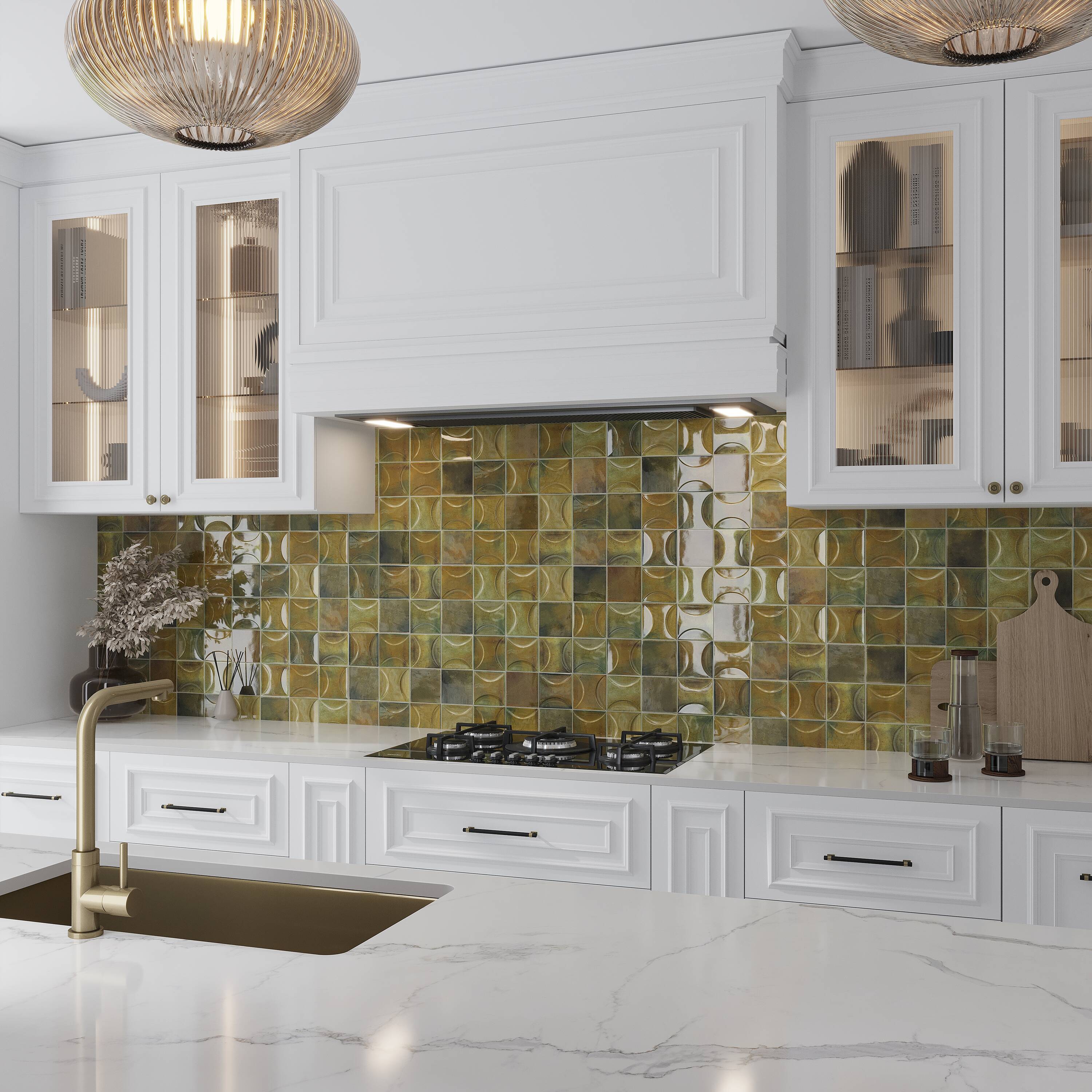 Apollo Tile MOD88DECOL44 Antiek Olive Green 4-in x 4-in Glossy Ceramic Patterned Standard Floor and Wall Tile ( 5.39-sq ft Carton