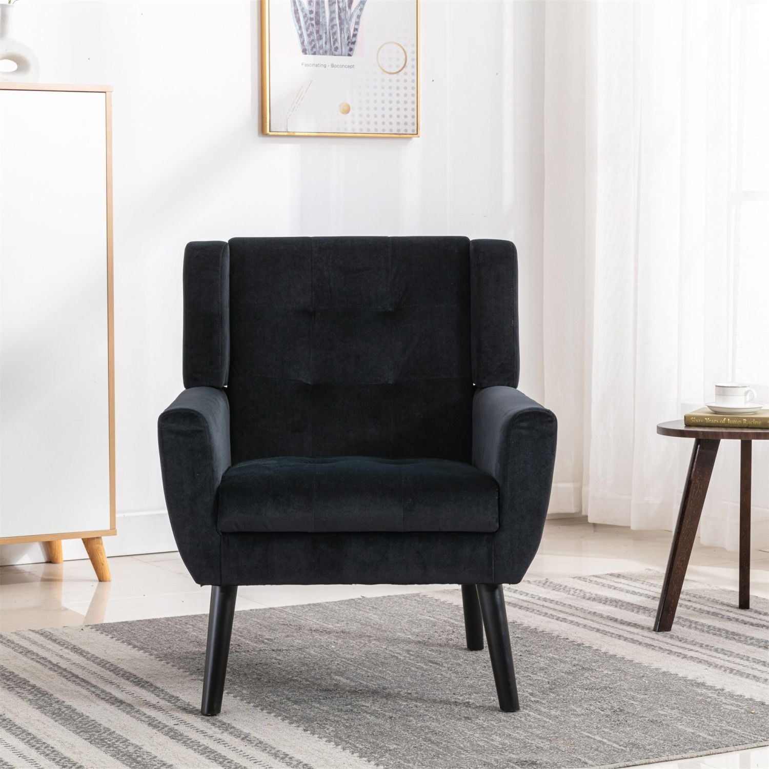 JASMODER Modern Black Linen Accent Chair in the Chairs department at ...