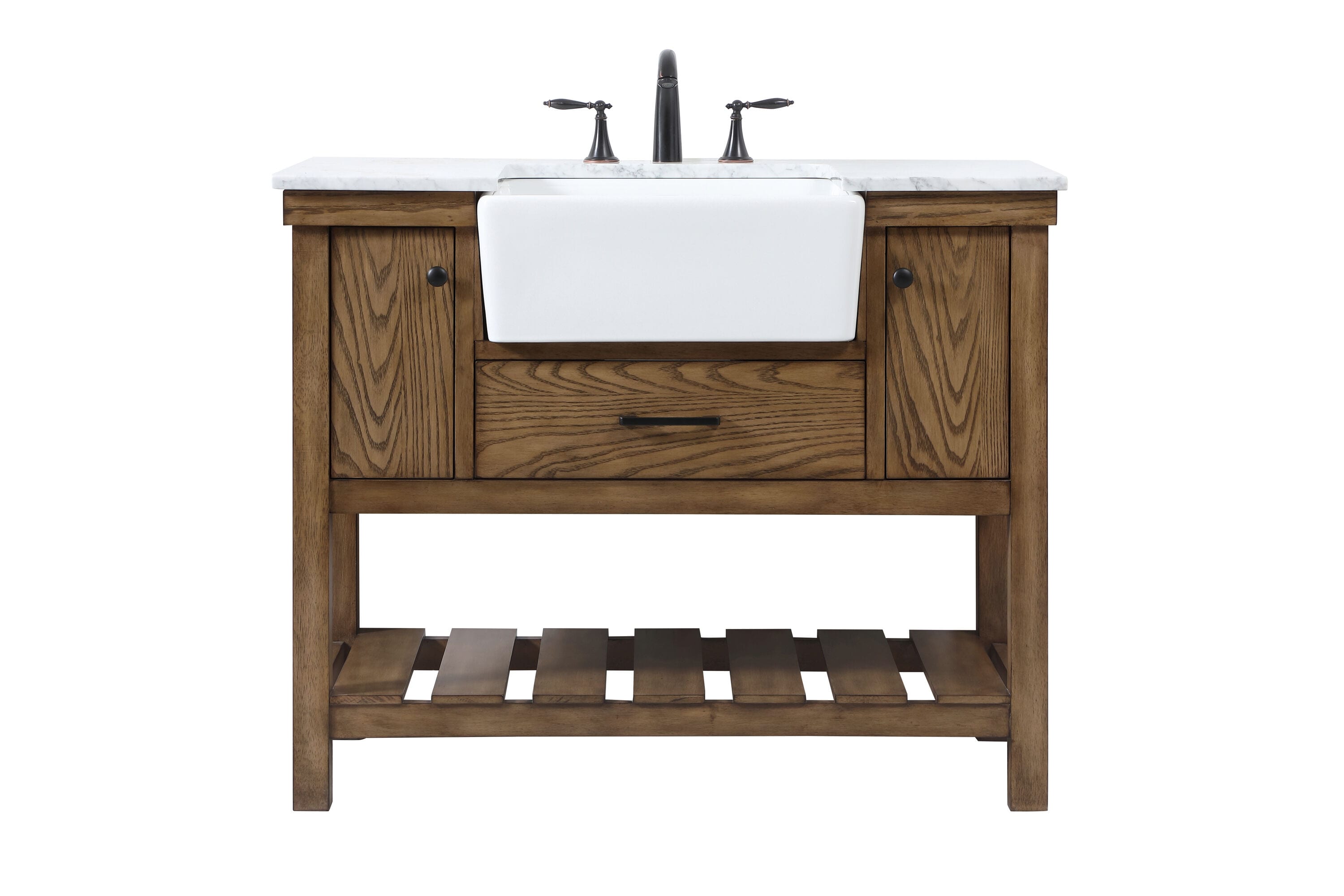 Elegant Decor HF180426DW 42-in driftwood Farmhouse Single sink Bathroom Vanity with Carrara White Marble Top