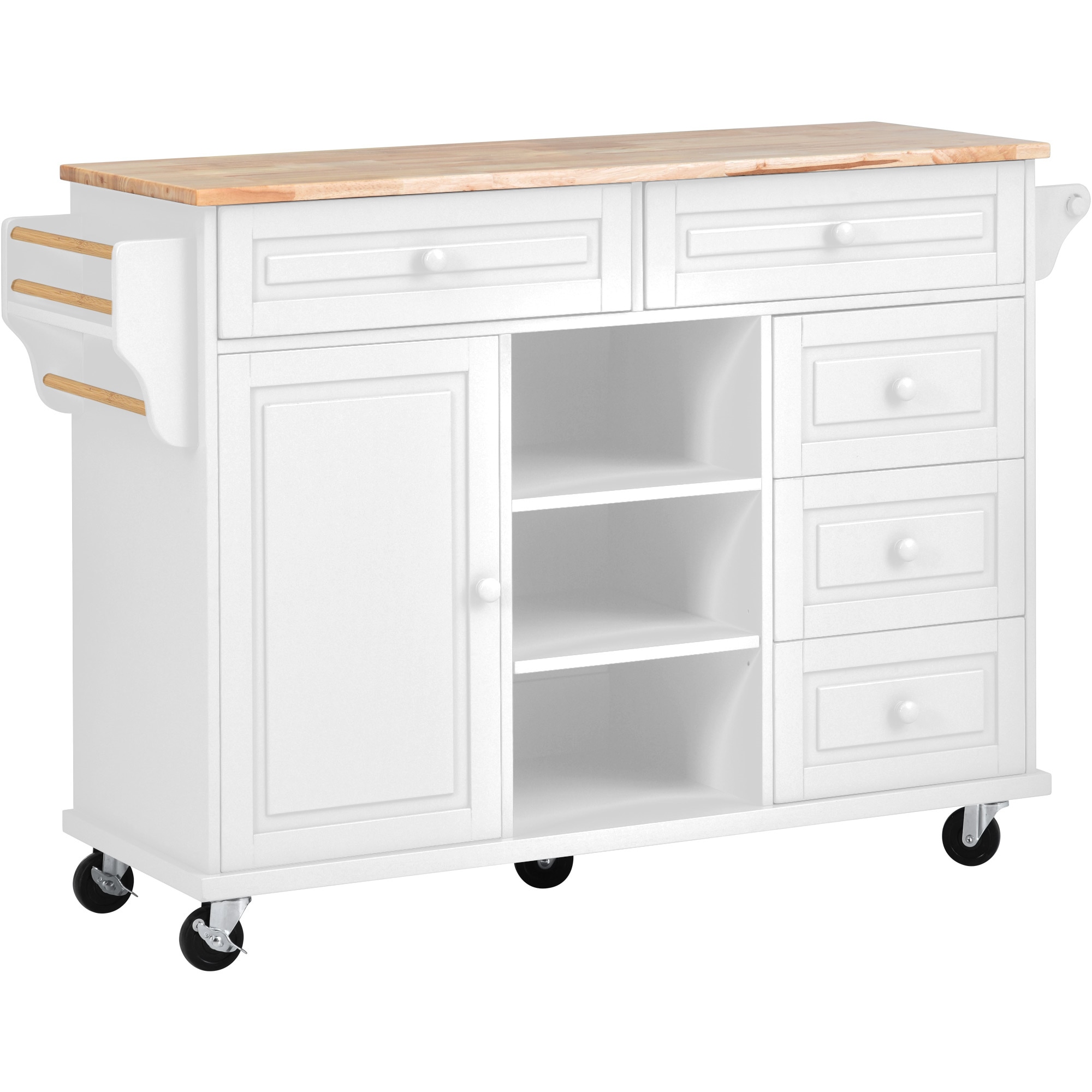 BABOOM White Mdf Base with Wood Top Rolling Kitchen Island (18.1-in x 52.8-in x 36.2-in)