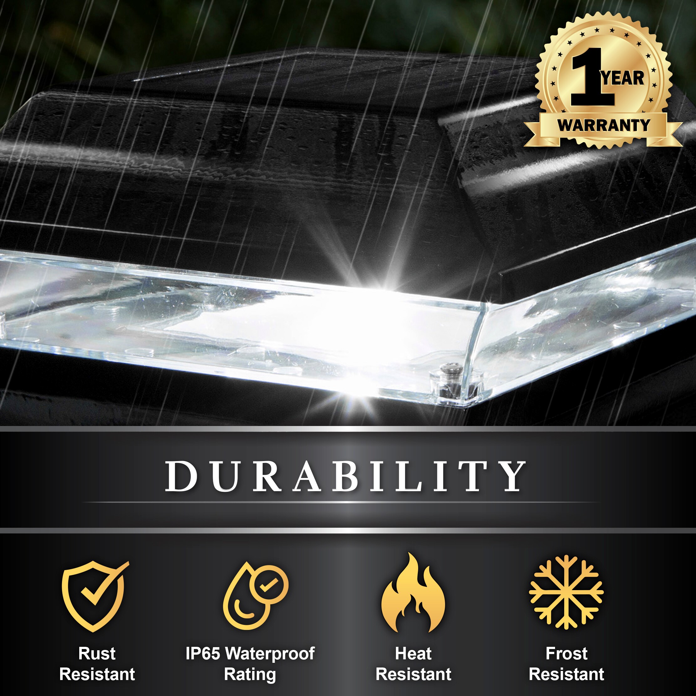 Black Aluminum LED Solar Post Cap Light for 5" x 5" Posts