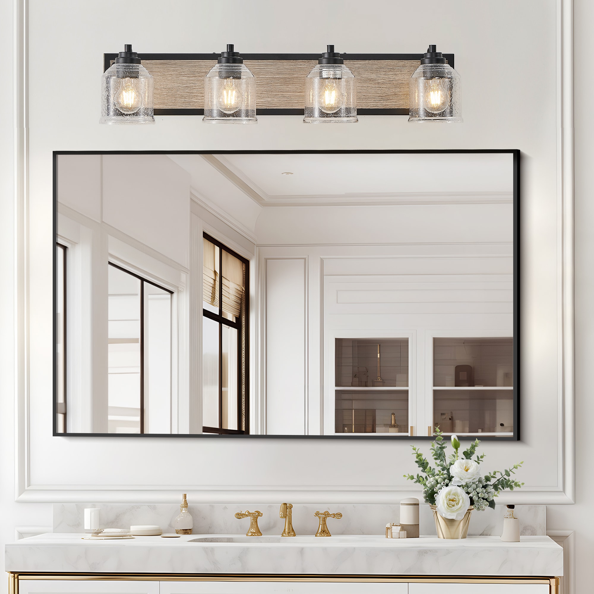 GDFStudio 32 Inch Farmhouse Vanity Light Fixture 4 Light Bathroom Wall Sconce Finish Modern Industrial Design for Bathroom or Powder Room No Bulbs