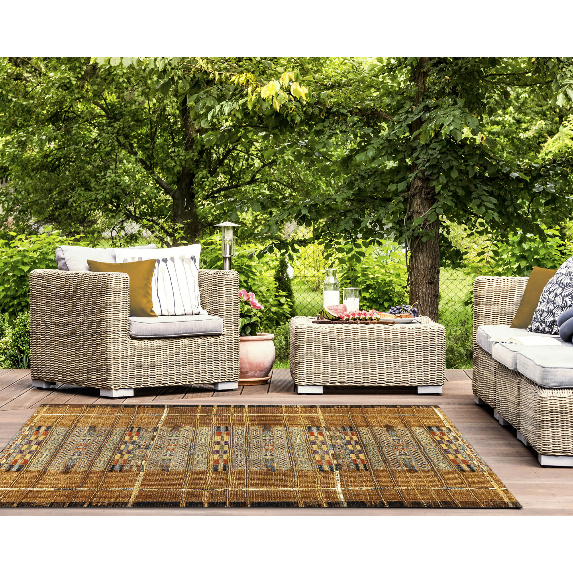 Liora Manne MNA80805709 Marina 8 x 10 (ft) Polypropylene Gold Rectangular Indoor/Outdoor Stripe Bohemian/Eclectic Area rug