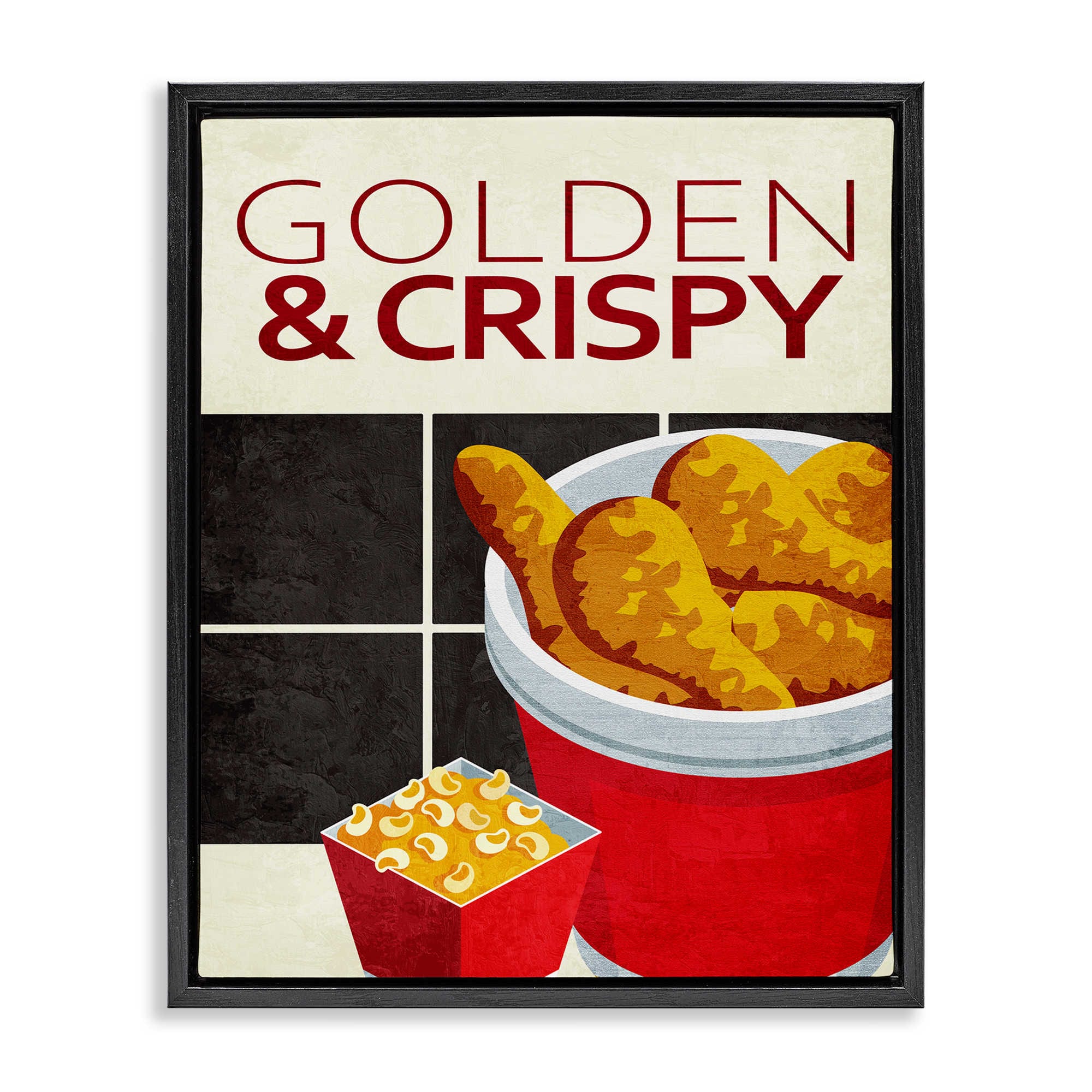 Stupell Industries BS-476-FFB-24X30 Golden and Crispy Fried Food Black Framed Floater Canvas Wall Art By Kim Allen 25 x 31