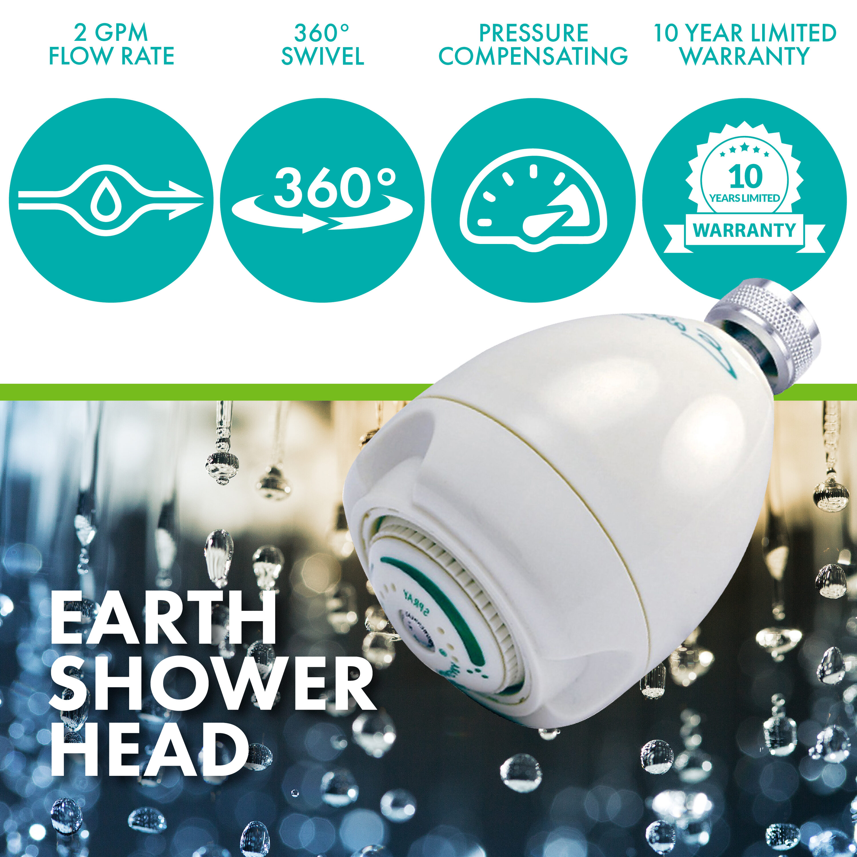 White Multi-Function Wall Mounted Shower Head with 3 Spray Settings