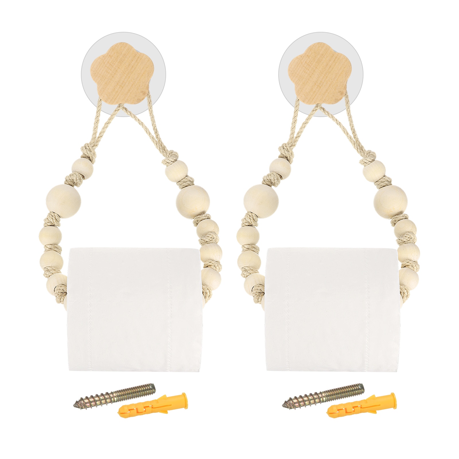 Unique Bargains 2pcs Wood Jute Rope Toilet Paper Holder for Bathroom DecorPlum Blossom/Wood Color