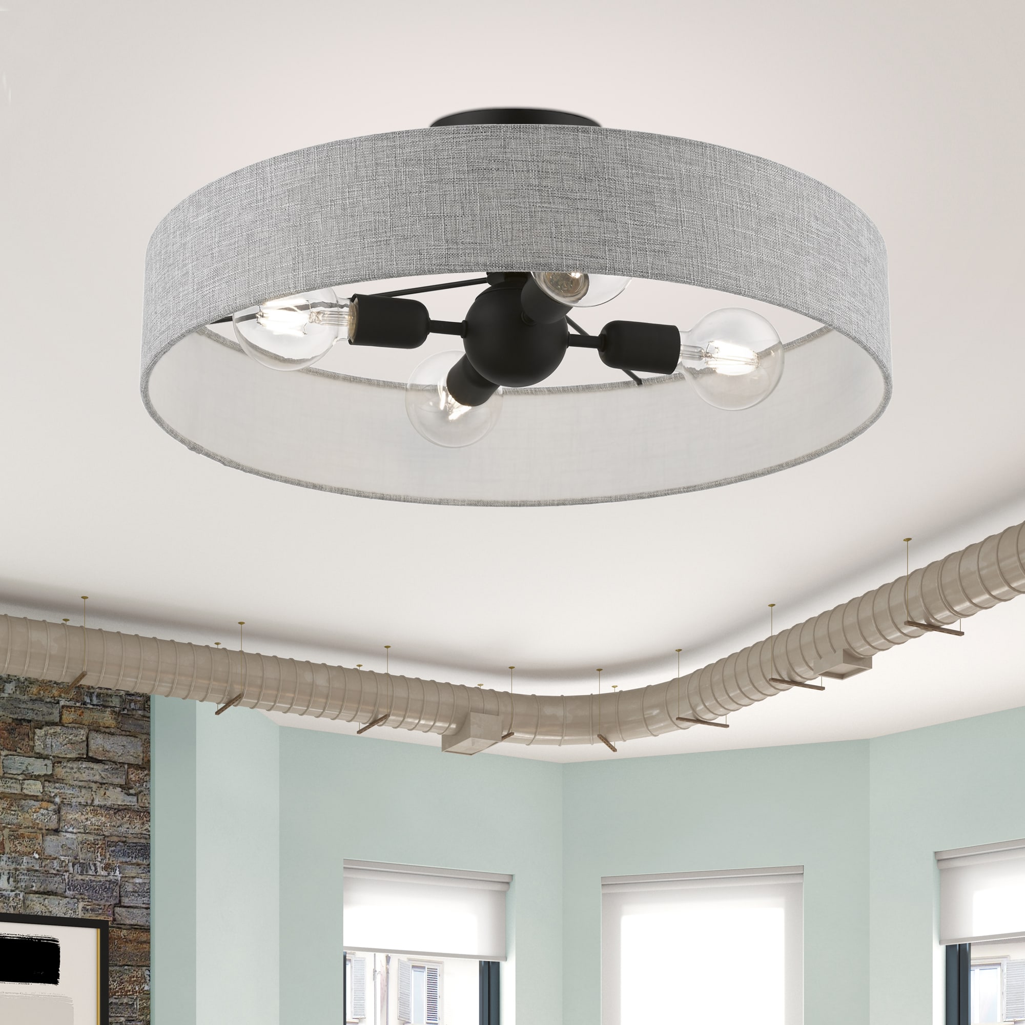Elmhurst Modern 4-Light Drum Semi-Flush Mount in Black Nickel