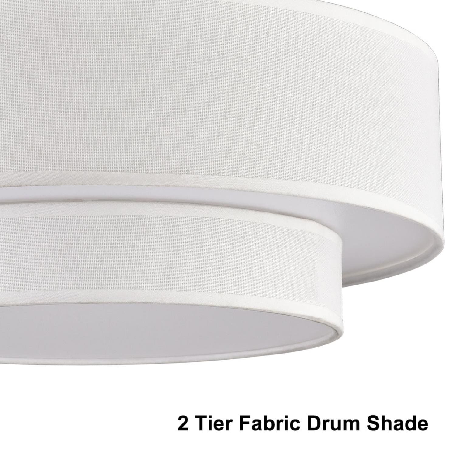 Polished Black Dual-Layer Drum Fabric Shade Semi Flush Mount Light