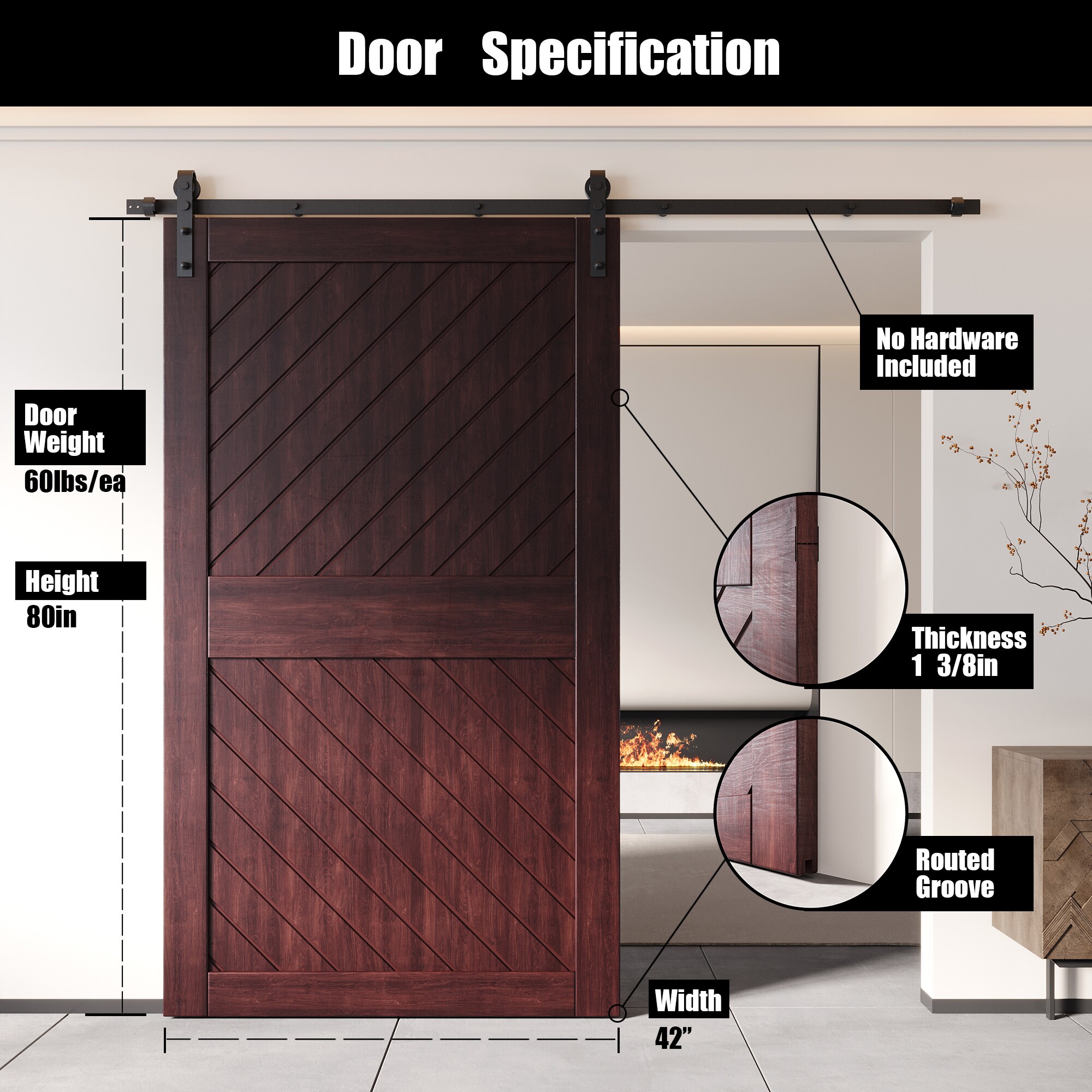 HOMACER XT3-4284-RD Barn-Doors - View #2