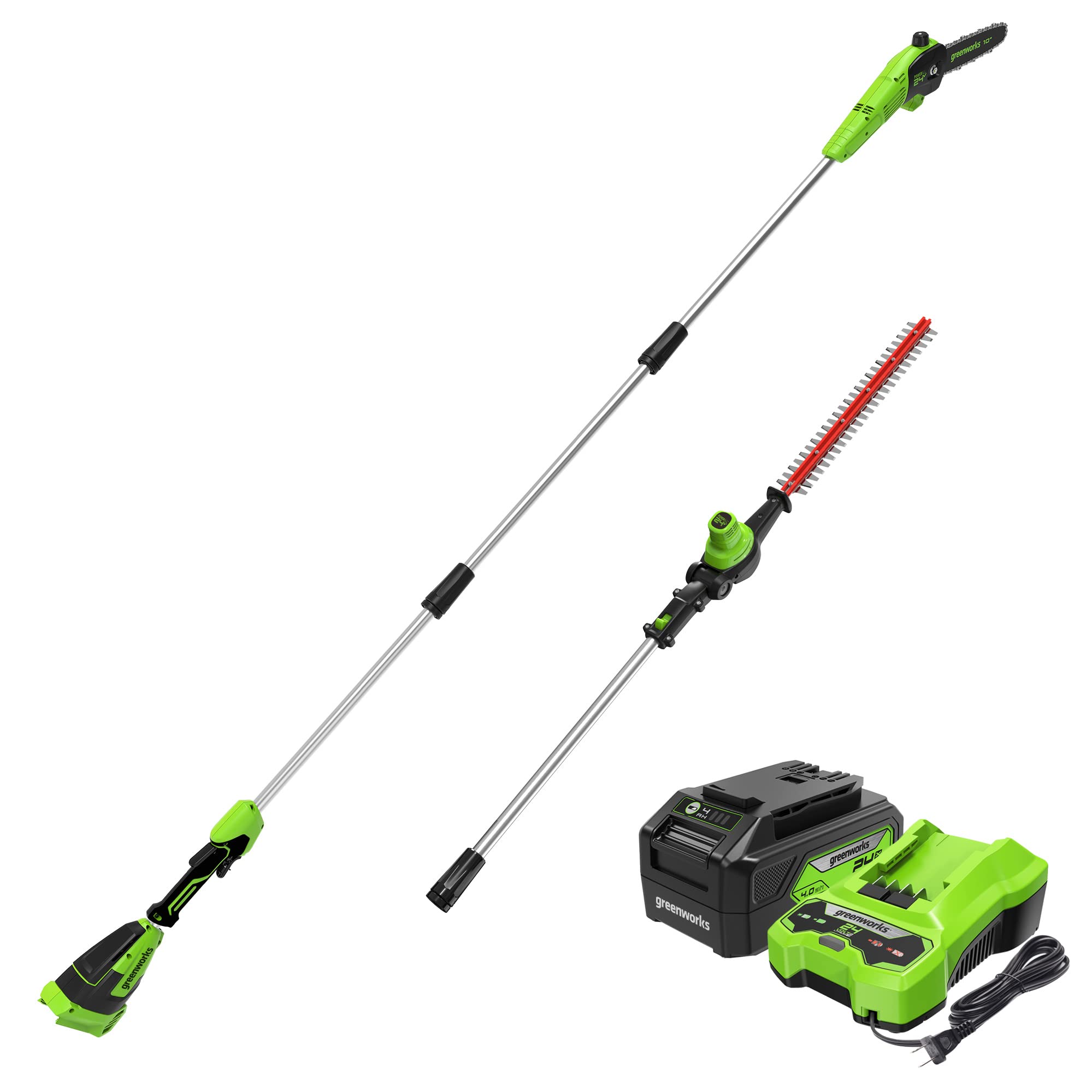 Greenworks PSPH24L410 24-volt Cordless Battery Hedge Trimmer and and Pole Saw Combo Kit 4 Ah (Battery Included) (Charger Included)