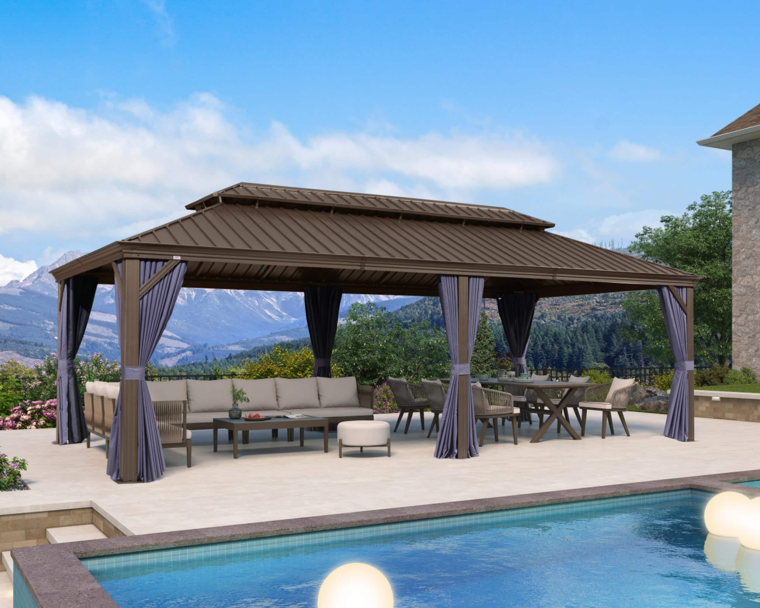 PURPLE LEAF LSMHS1224NB 12-ft x 24-ft Navy Blue Rectangle Gazebo with Hardtop Steel Roof (Screen Included)