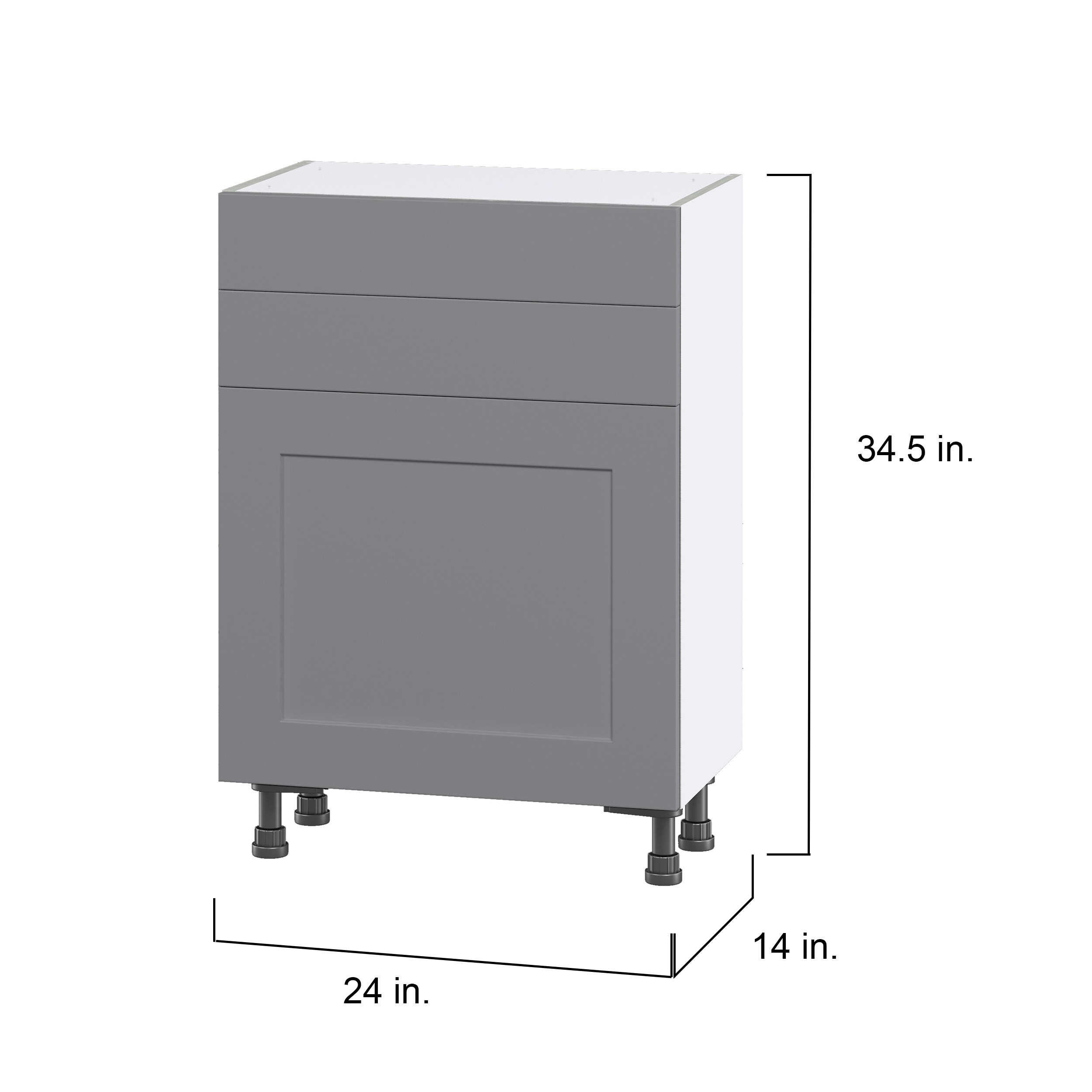 Hugo&Borg Beaumont 24-in W x 34.5-in H x 14-in D Slate Gray 2-Drawers Base Fully Assembled Cabinet (Flat Panel Shaker Style)