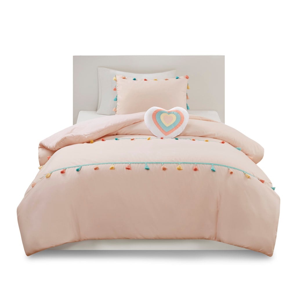 Gracie Mills 262-01KZM Xylon Solid Tassel Comforter Set with Heart-Shaped Throw Pillow