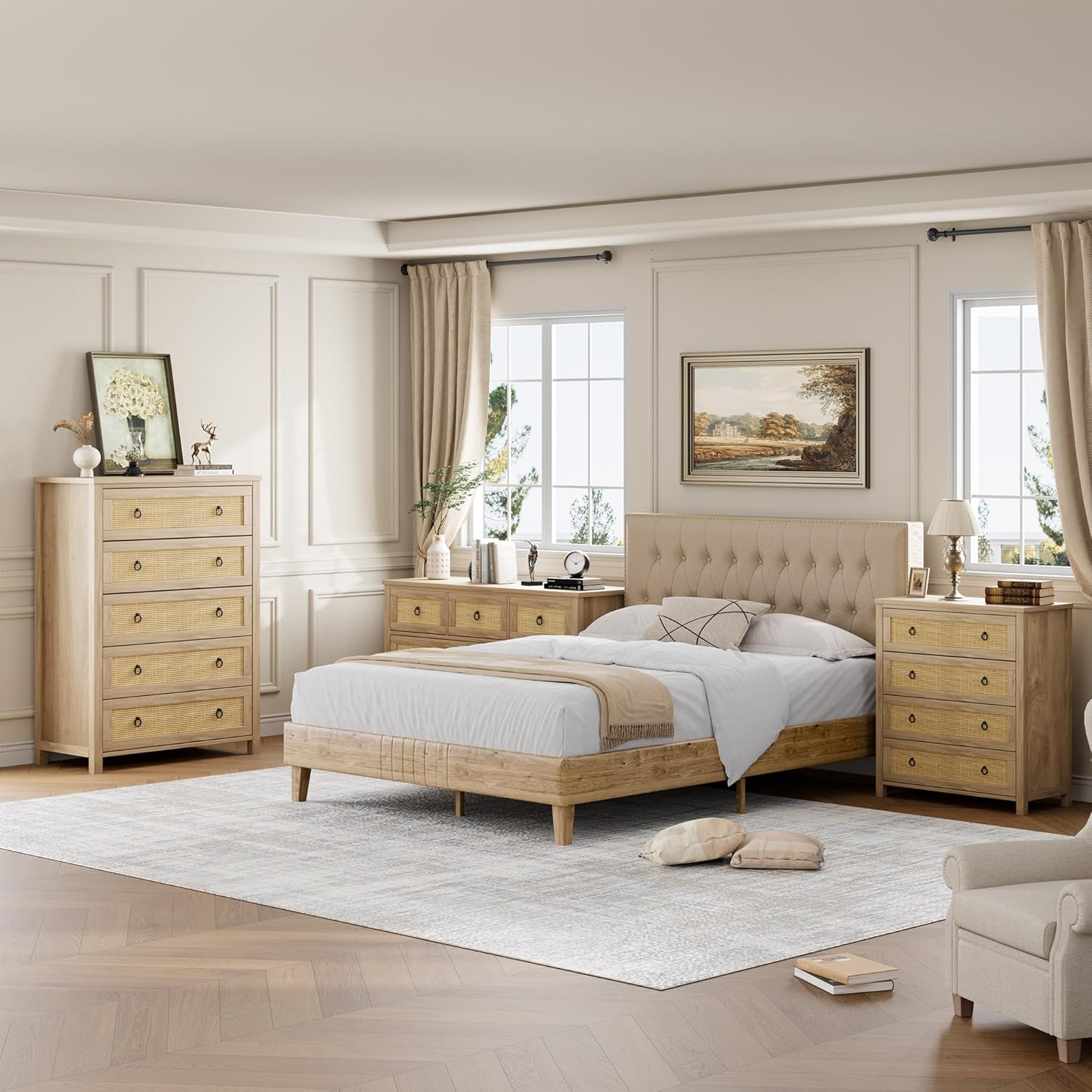 Garvee 5 Drawer Tall Dresser for Bedroom 45 in Rattan Dresser Boho ...