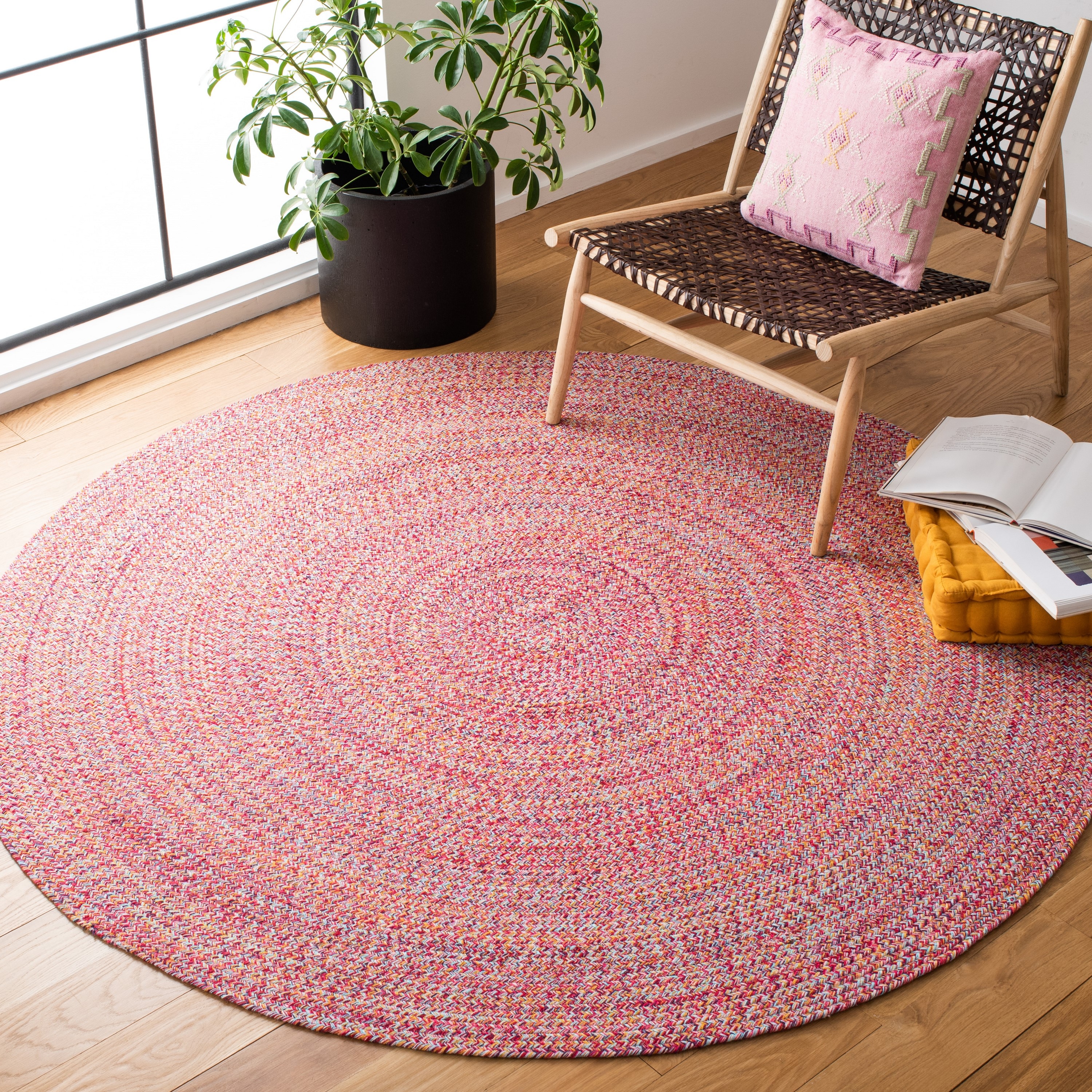 Safavieh Braided Epraxia 4 X 4 (ft) Pink/Yellow Round Indoor Abstract  Bohemian/Eclectic Area Rug in the Rugs department at