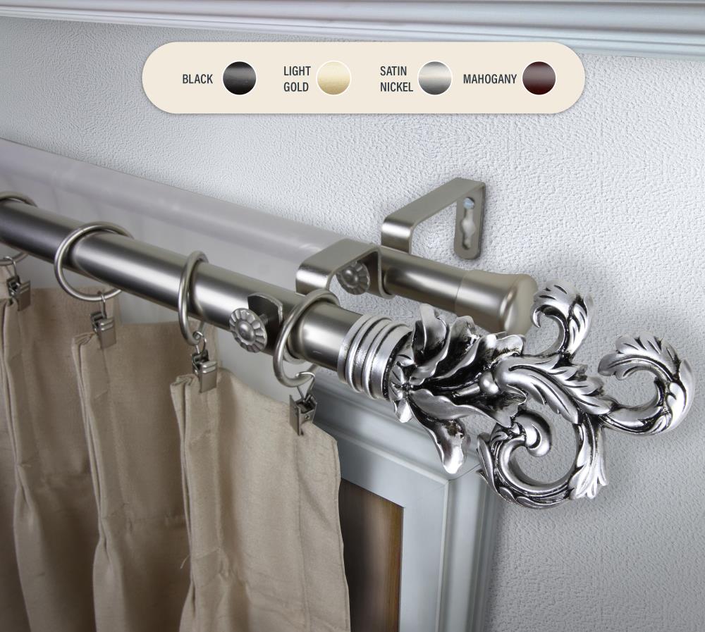 Hart & Harlow L100-06-485-D 1-in Preston 48-in to 84-in Satin nickel Steel Double curtain rod with Finials
