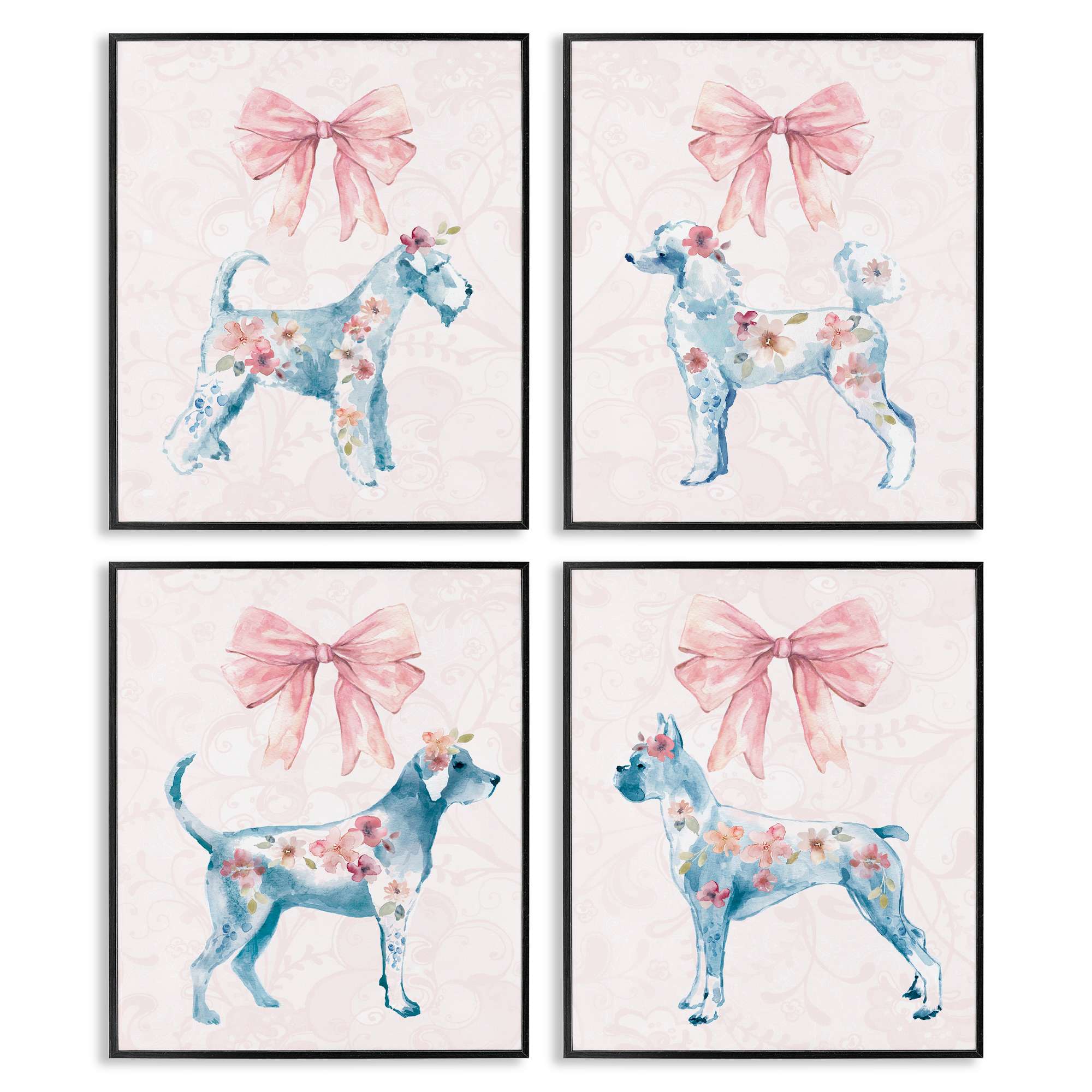 Stupell Industries A4-259-WFR-4PC-11X14 Chic Stylish Pastel Dogs 4pc Framed Giclee Set Design by Carol Robinson