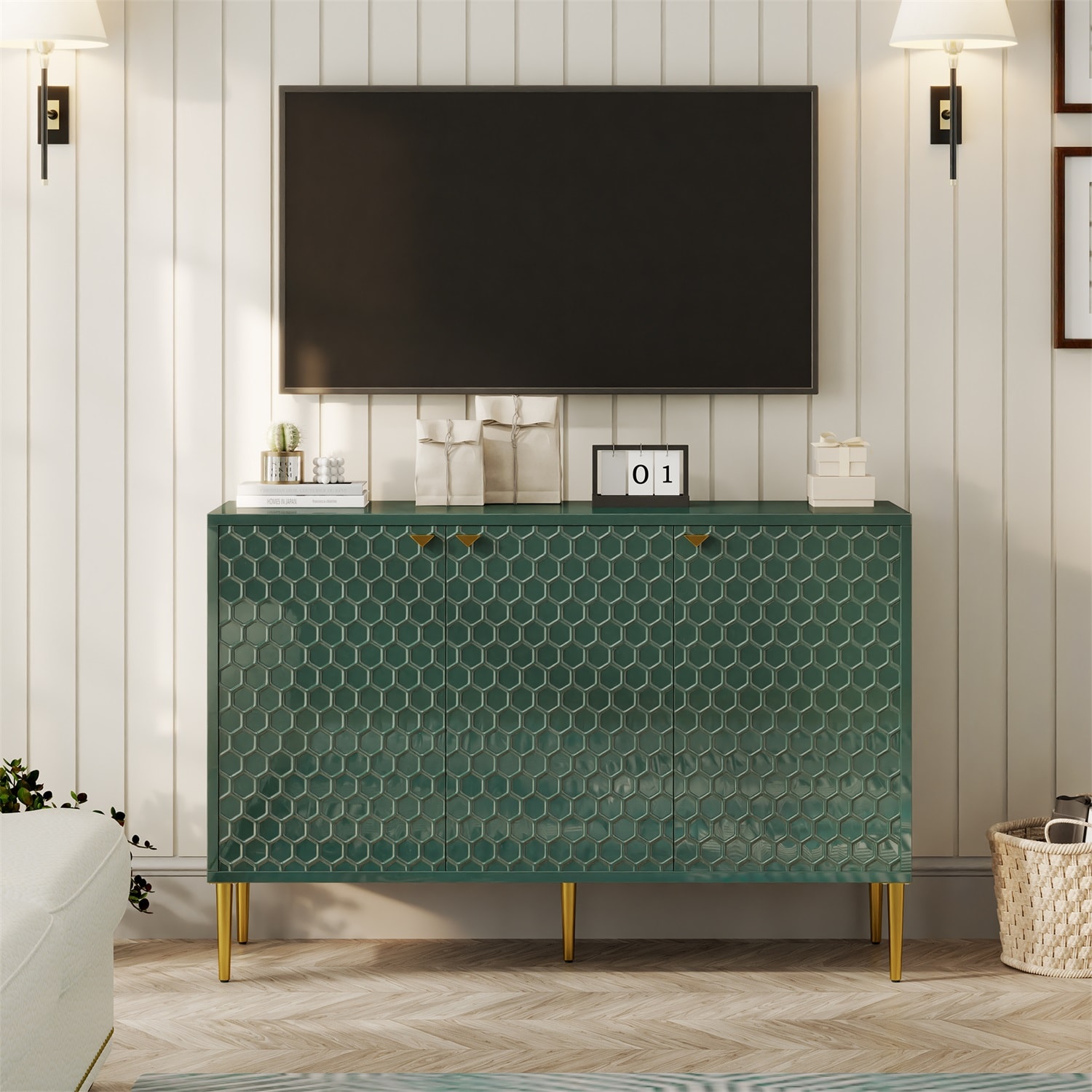 Mondawe MO-0013M-GR 47.75-in W 3-Door Green Accent Cabinet