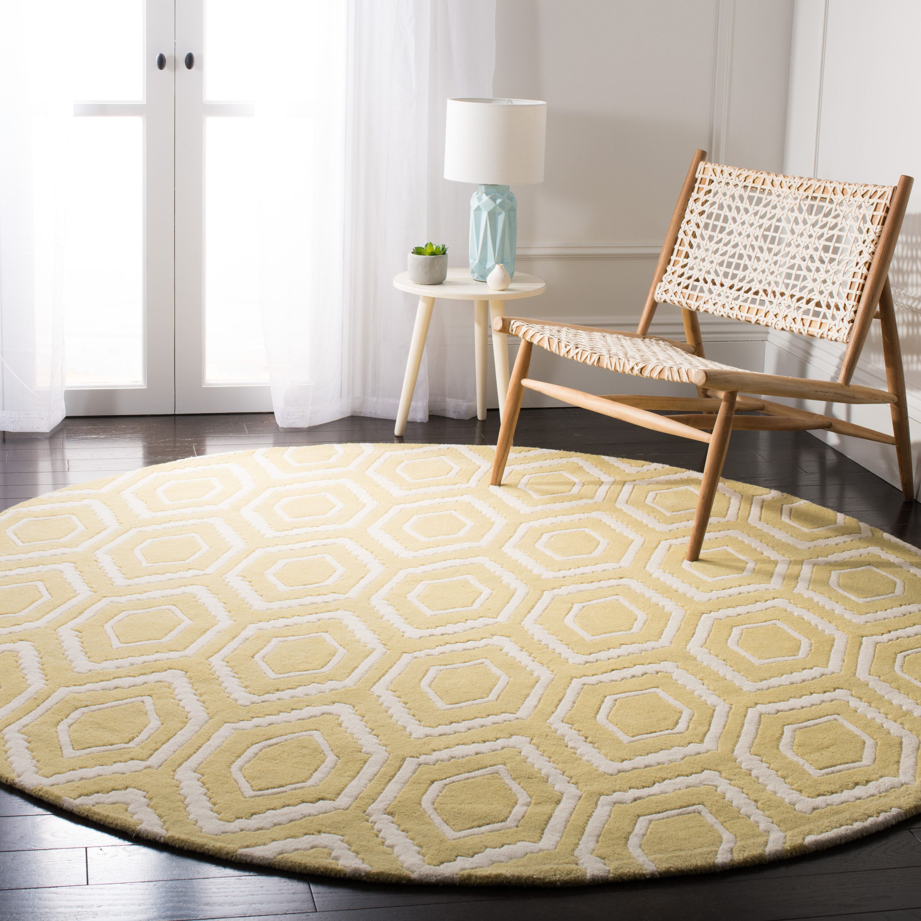  Chatham Light Gold/Ivory Contemporary 7ft x 7ft Round Rug