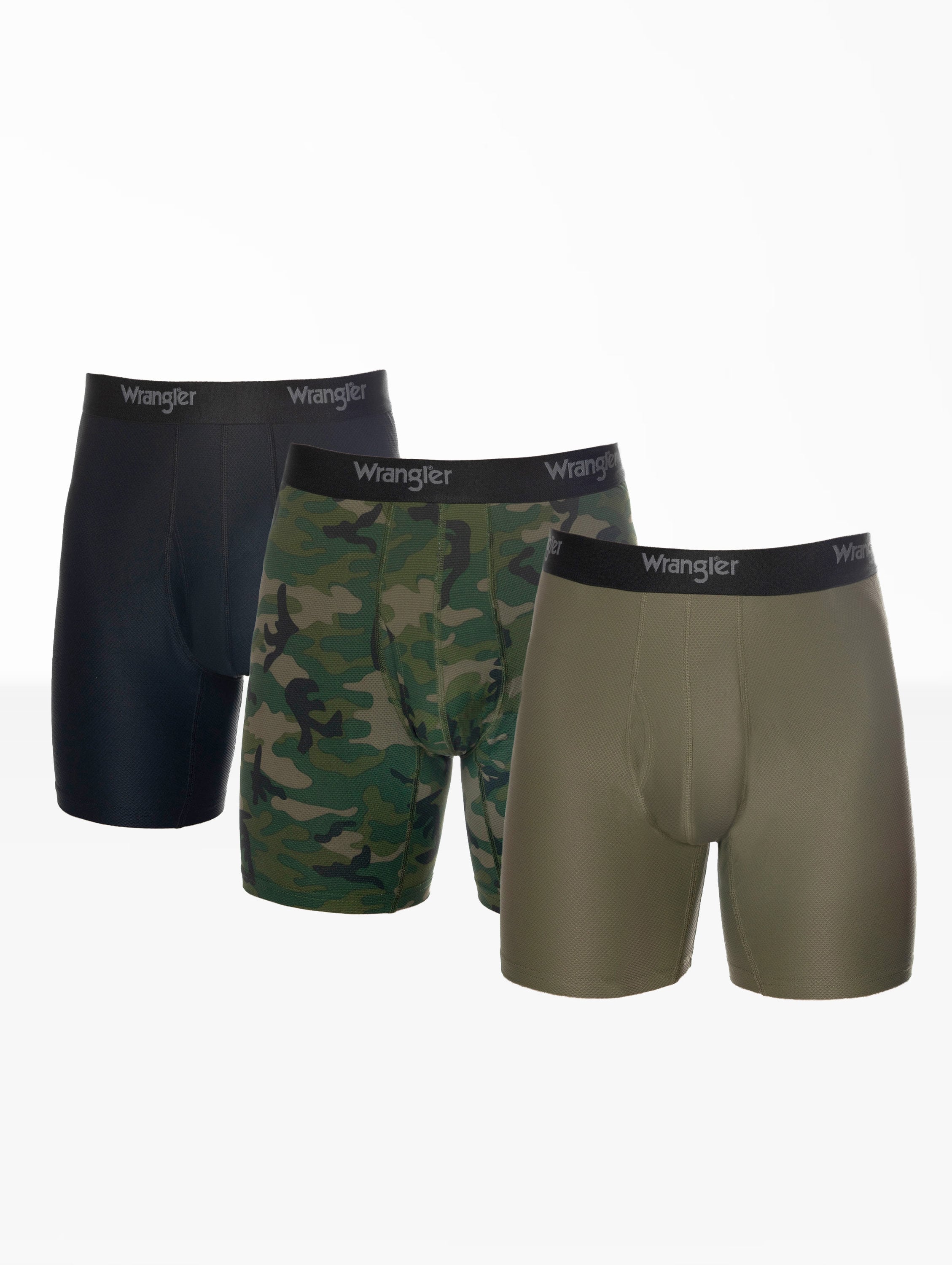 Wrangler Men's Wicking Nylon Spandex Breathable Mesh Boxer Briefs Shorts, 3  Pack