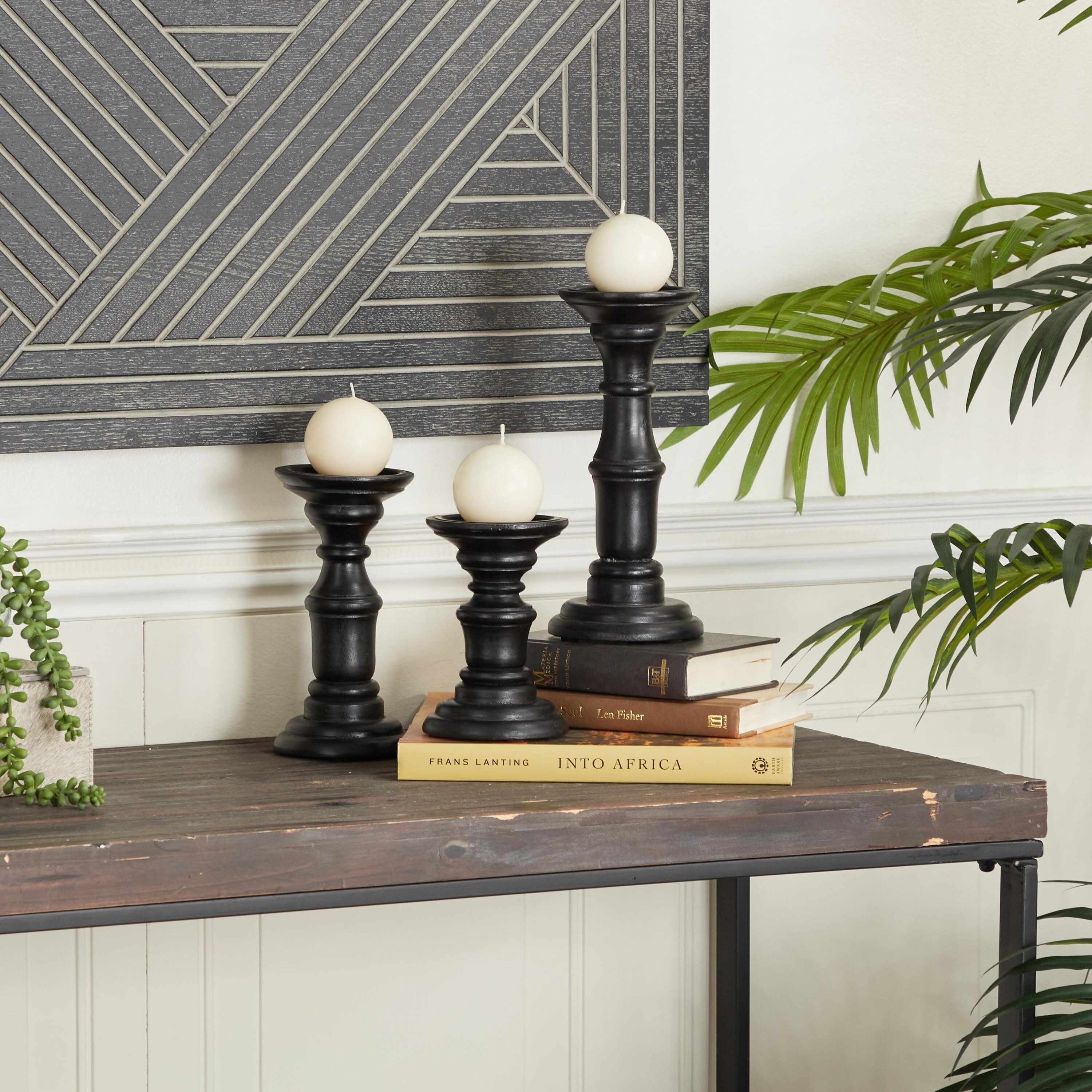 Grayson Lane 53564 3 Candle Wood Pillar Candle Holder