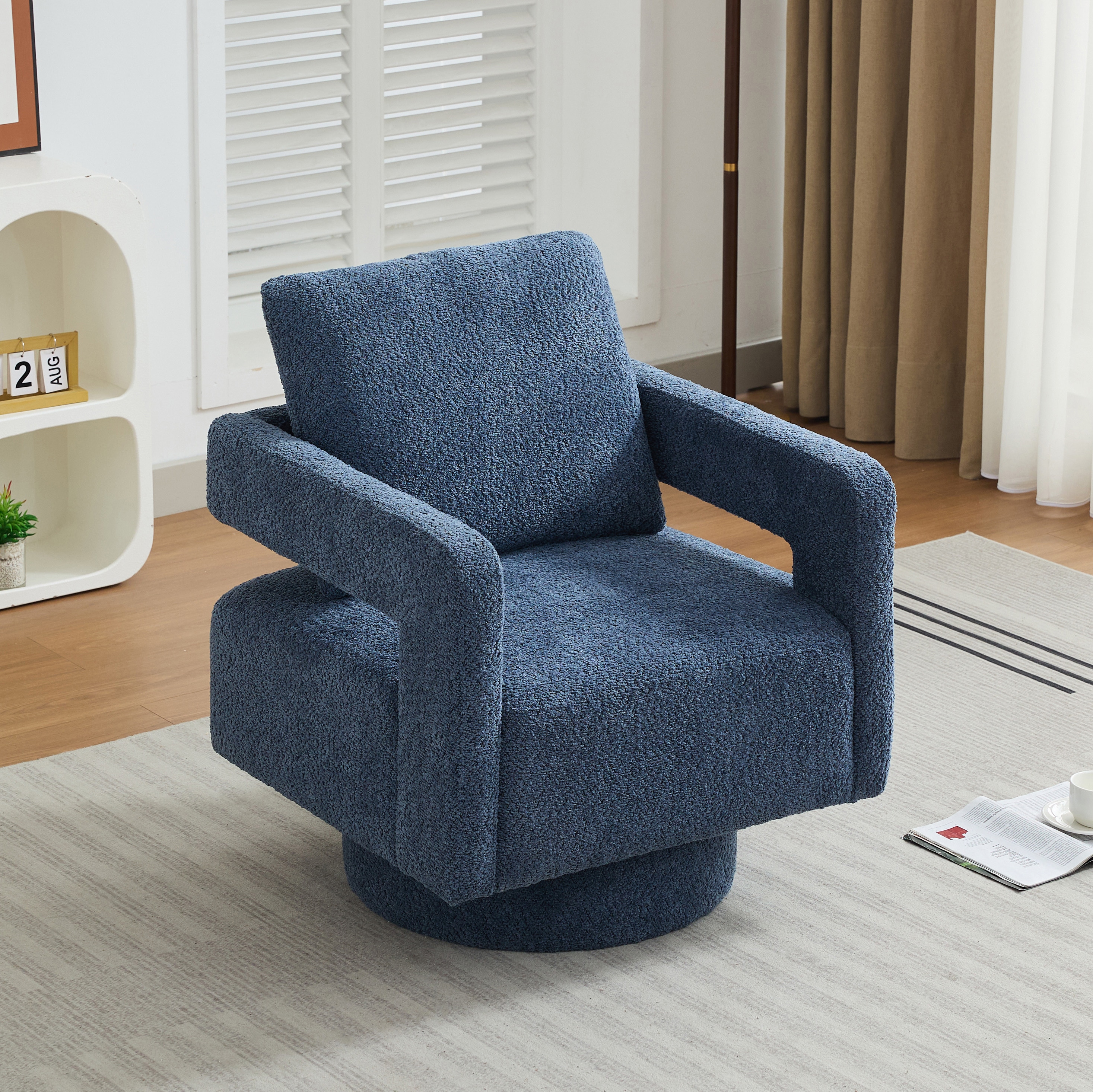 Hrinhom HC-W1108-NAVY Modern NAVY Boucle Swivel Accent Chair