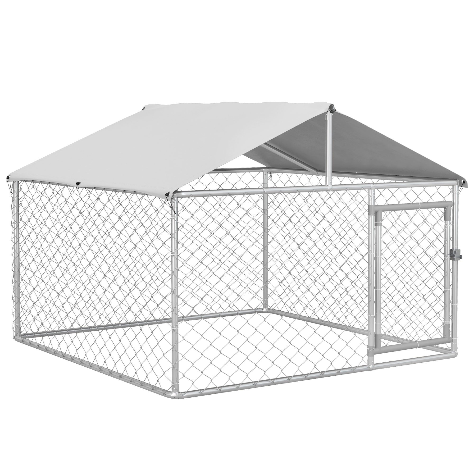 LUXEYARD PawHut Large Dog Kennel Outside Heavy Duty Dog Cage with Waterproof Cover Outdoor Fence Dog Run with Galvanized Chain Link Secure Lock 6.6' x 6.6' x 4.9'