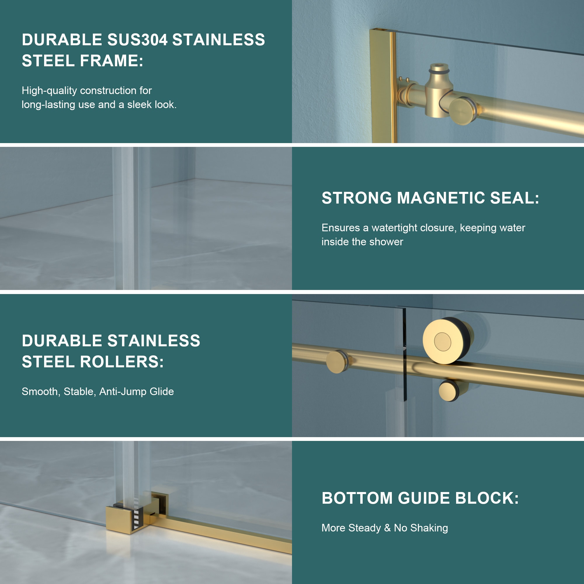 LUXEYARD 48W X 76H Single Slide Shower Door 8mm Tempered Glass With 304 ...