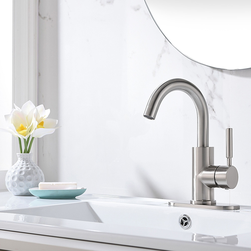 Brushed Nickel Single-Handle Bathroom Faucet with Metal Drain