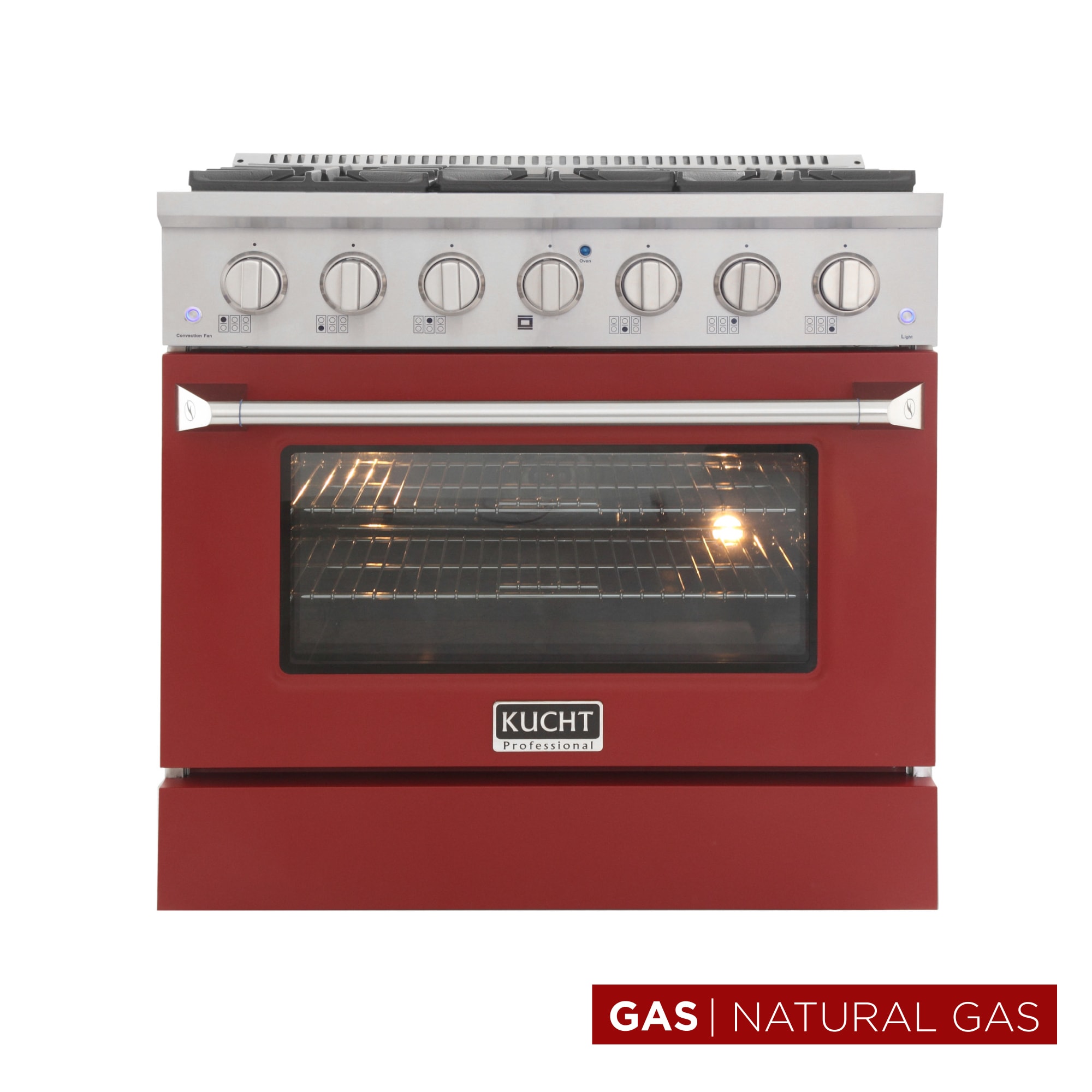 Kucht KNG361-R Professional KNG 36-in 6 burners 5.2-cu ft Convection Oven Freestanding Natural Gas Range ( Red )
