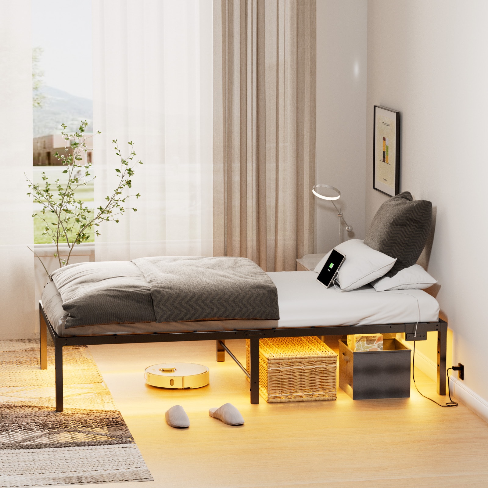 Outopee - Twin Black Metal Platform Bed