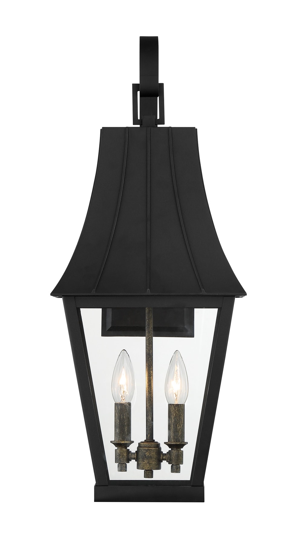 Chateau Grande Black and Gold 2-Light Outdoor Wall Sconce with Glass Shade