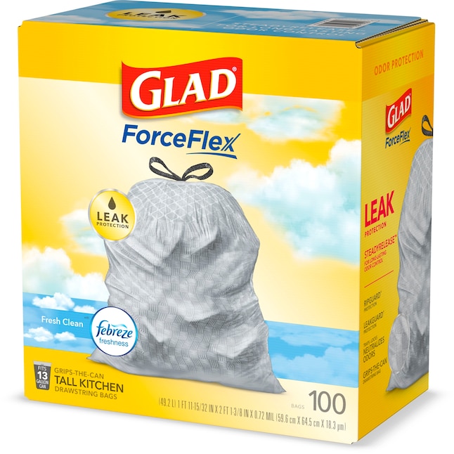  Glad ForceFlex MaxStrength X-Large Kitchen Drawstring Trash Bags,  20 Gallon, Fresh Clean Scent with Febreze Freshness, 80 Count : Health &  Household