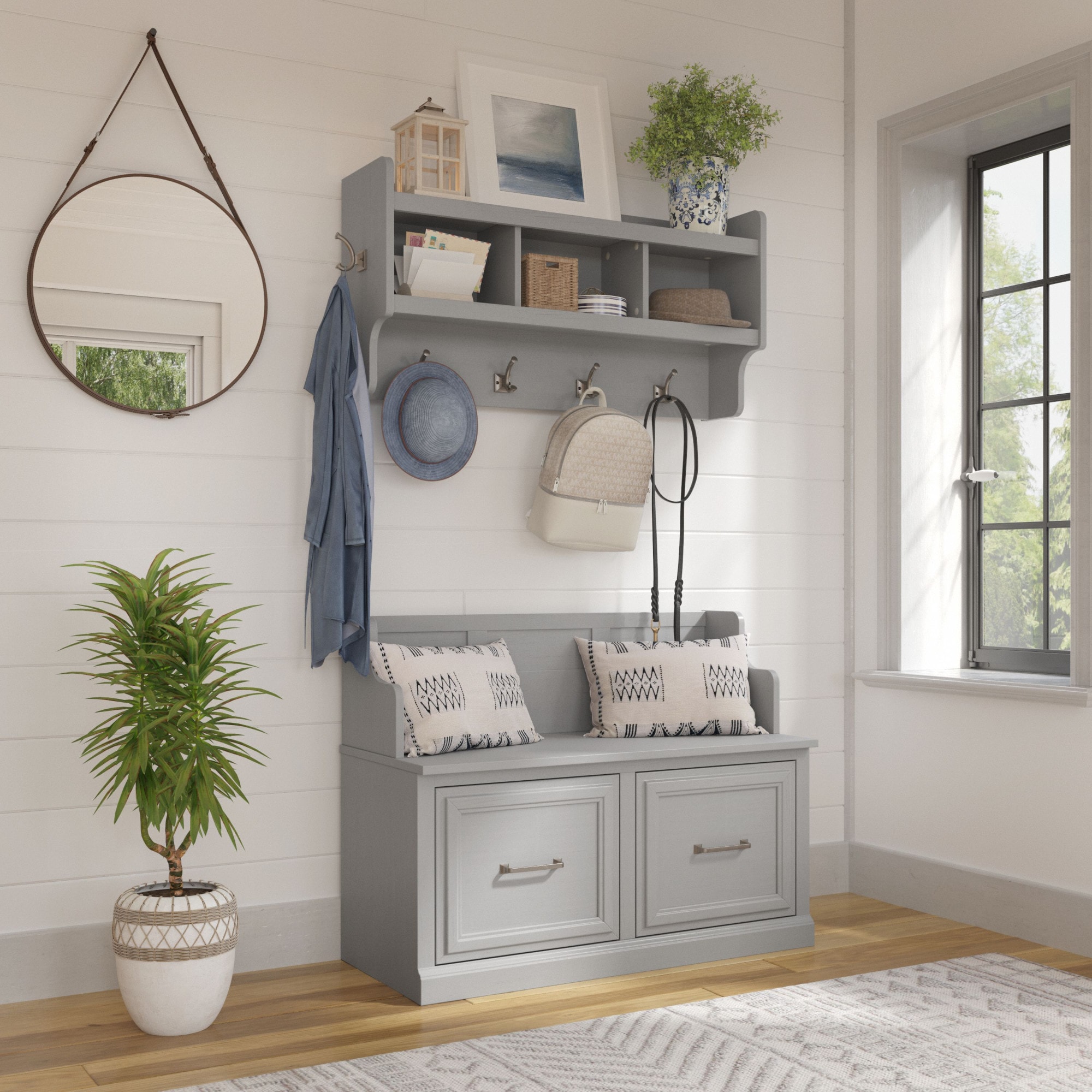 Bush Furniture WDL009CG Woodland Modern 39.72-in Cape Cod Gray Wood Hall Tree