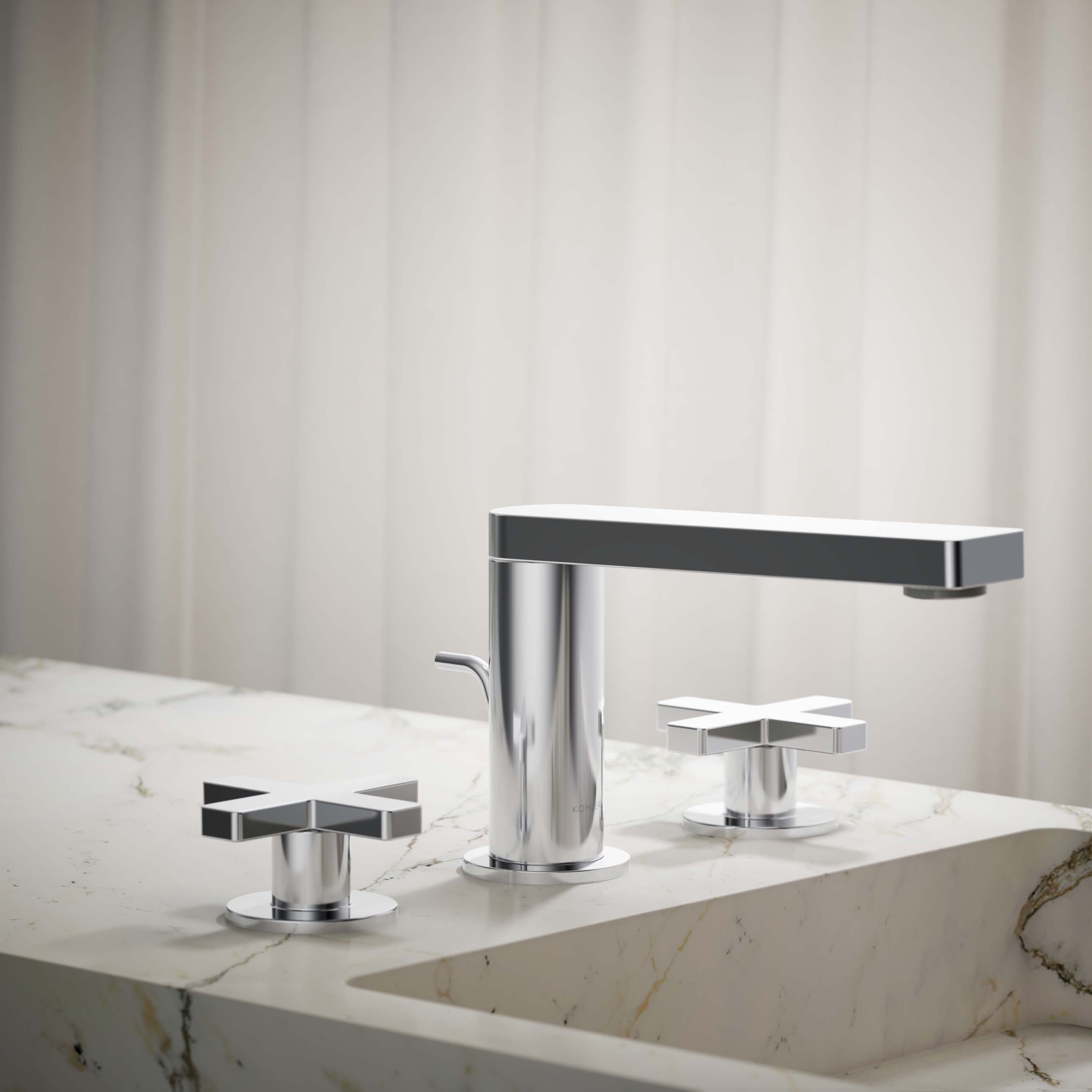 KOHLER 73060-3-CP Composed Polished Chrome Widespread 2-handle Low-arc Commercial/Residential Handle Bathroom Sink Faucet with Drain