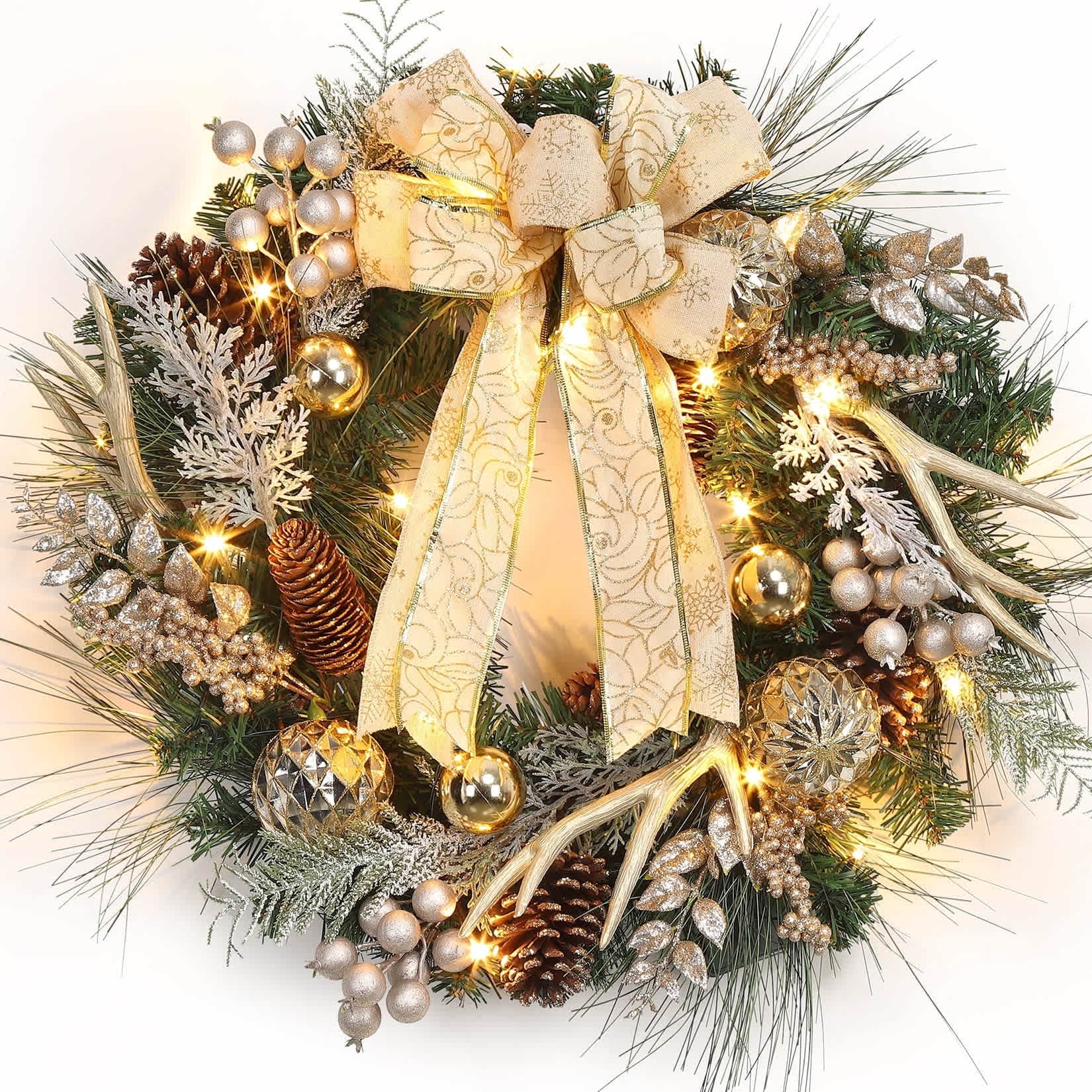 Garvee 24inch Battery Operated Christmas Wreath with Lights - Pre-Lit ...