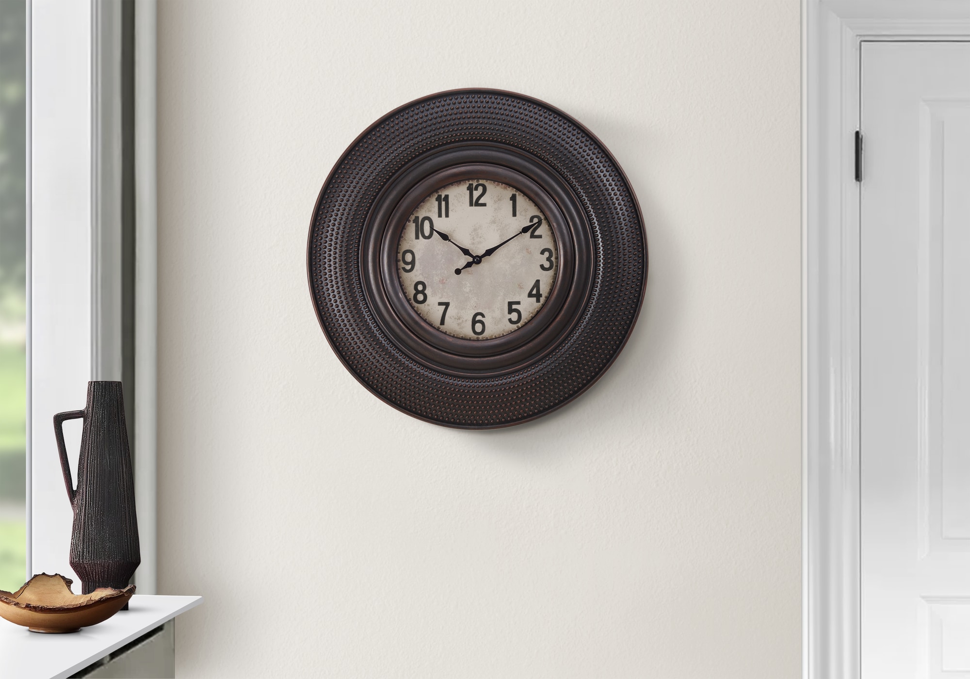 Blisstyle - Clocks 20inch Round Wall Clock Antique Brown Transitional