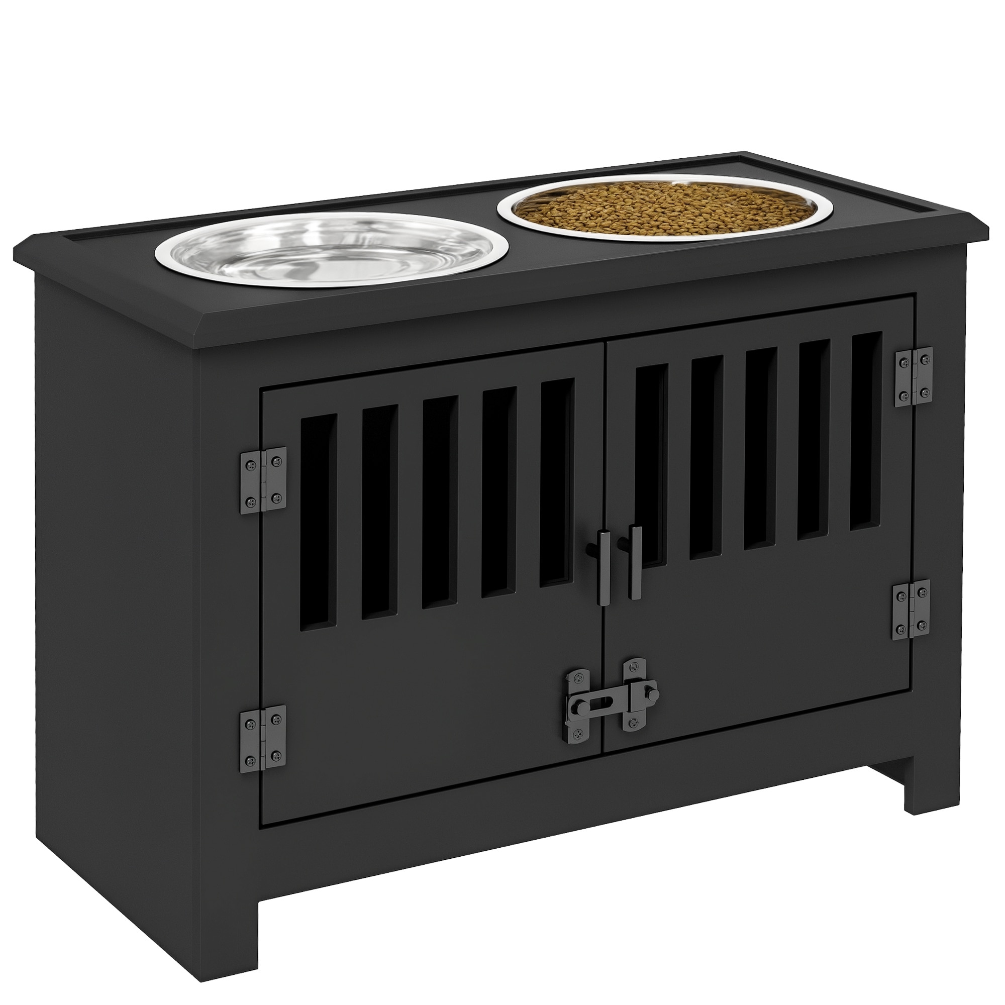 PawHut -  Large Elevated Dog Bowls 37L Storage Cabinet Black​