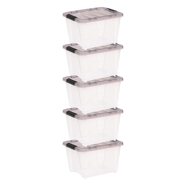 IRIS 5-Pack Stack and Pull Small 4.7-Gallons (19-Quart) Gray Tote with  Latching Lid in the Plastic Storage Containers department at