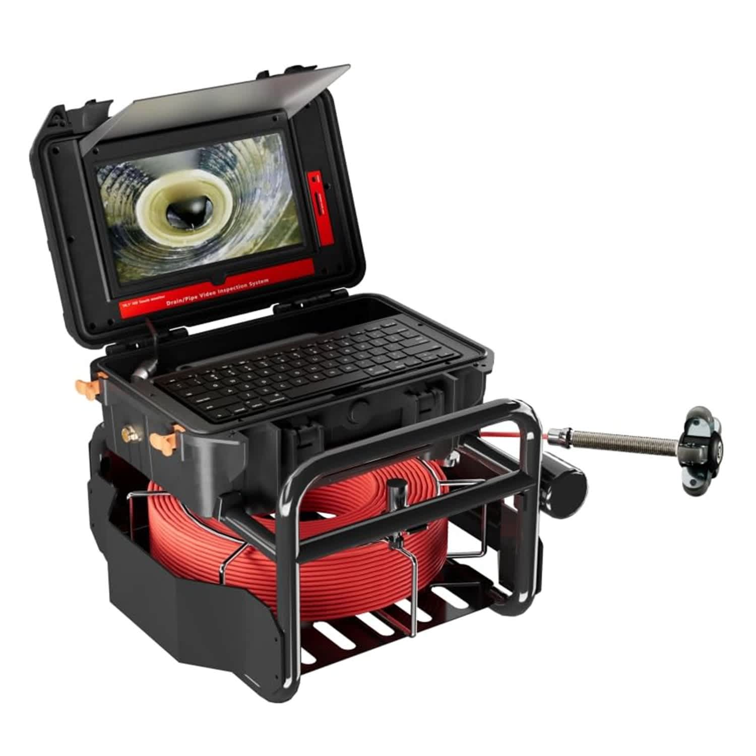 Qeetex LSHQPIS-0111DGP7 Sewer Camera Self Leveling Sewer Inspection Camera 300ft /91.5m with Meter Marker and DVR 10.1'' 1080P HD Screen Drain Camera with 12 Adjustable Lights 16GB SD Card